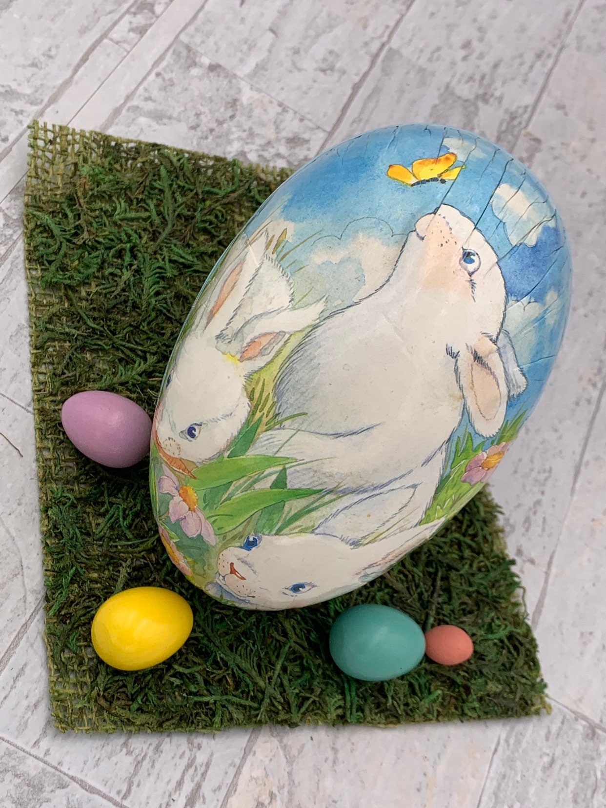Large Paper Mache Easter Egg candy box, Vintage Sees Candy container