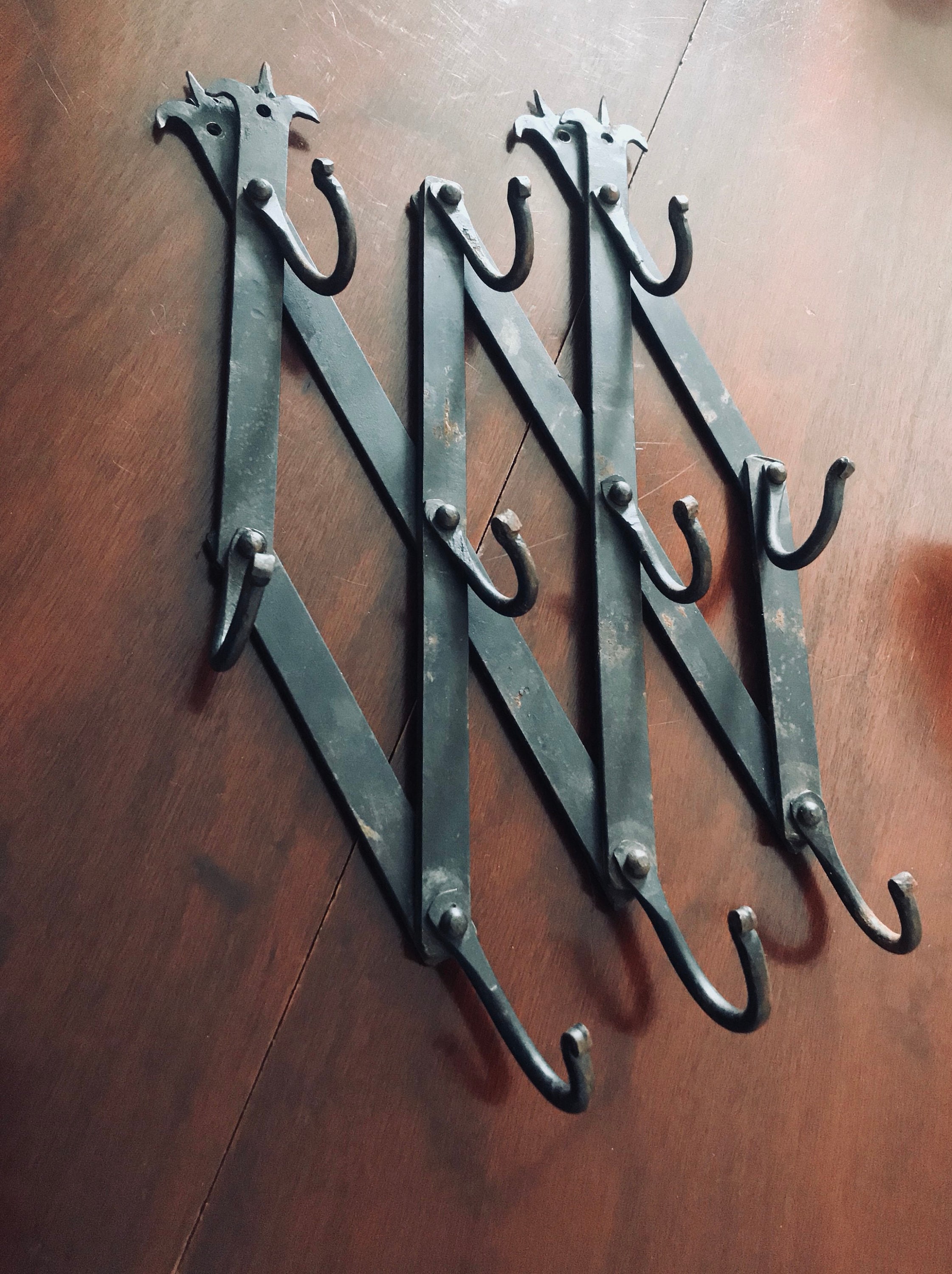 Vintage Wrought Iron Mug Rack, Accordion cup rack, Carriage House