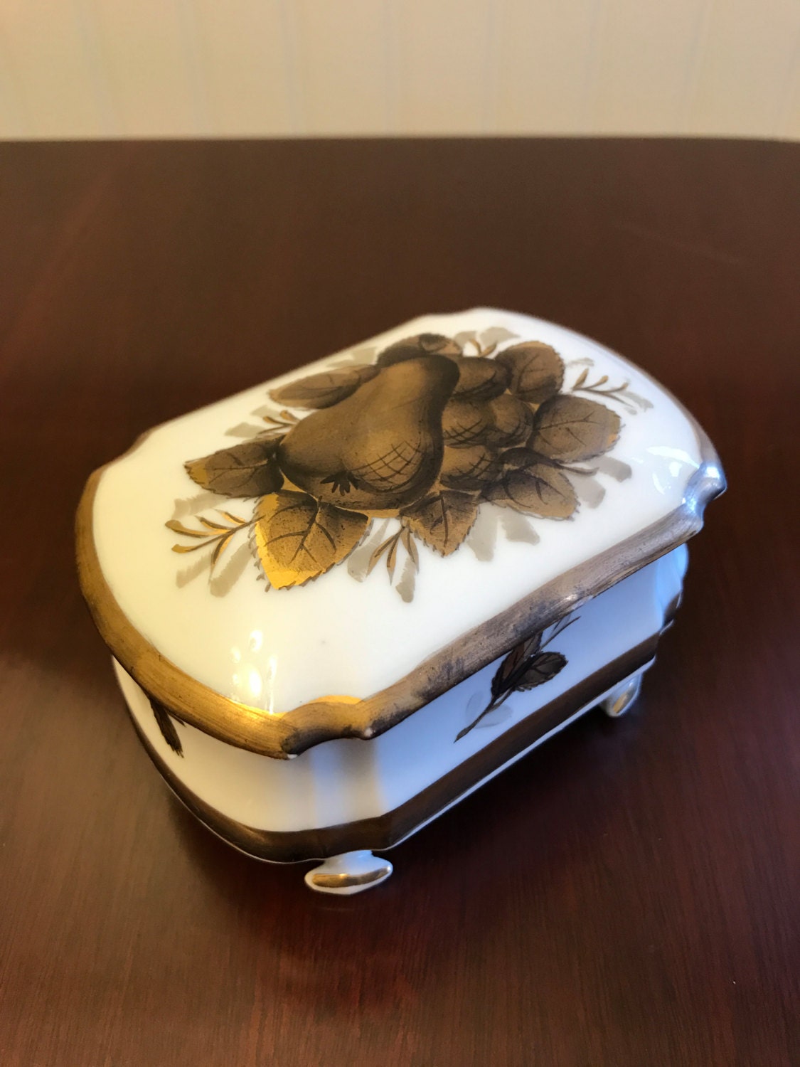 Vintage Limoges Trinket Box, porcelain Limoges, footed Trinket box