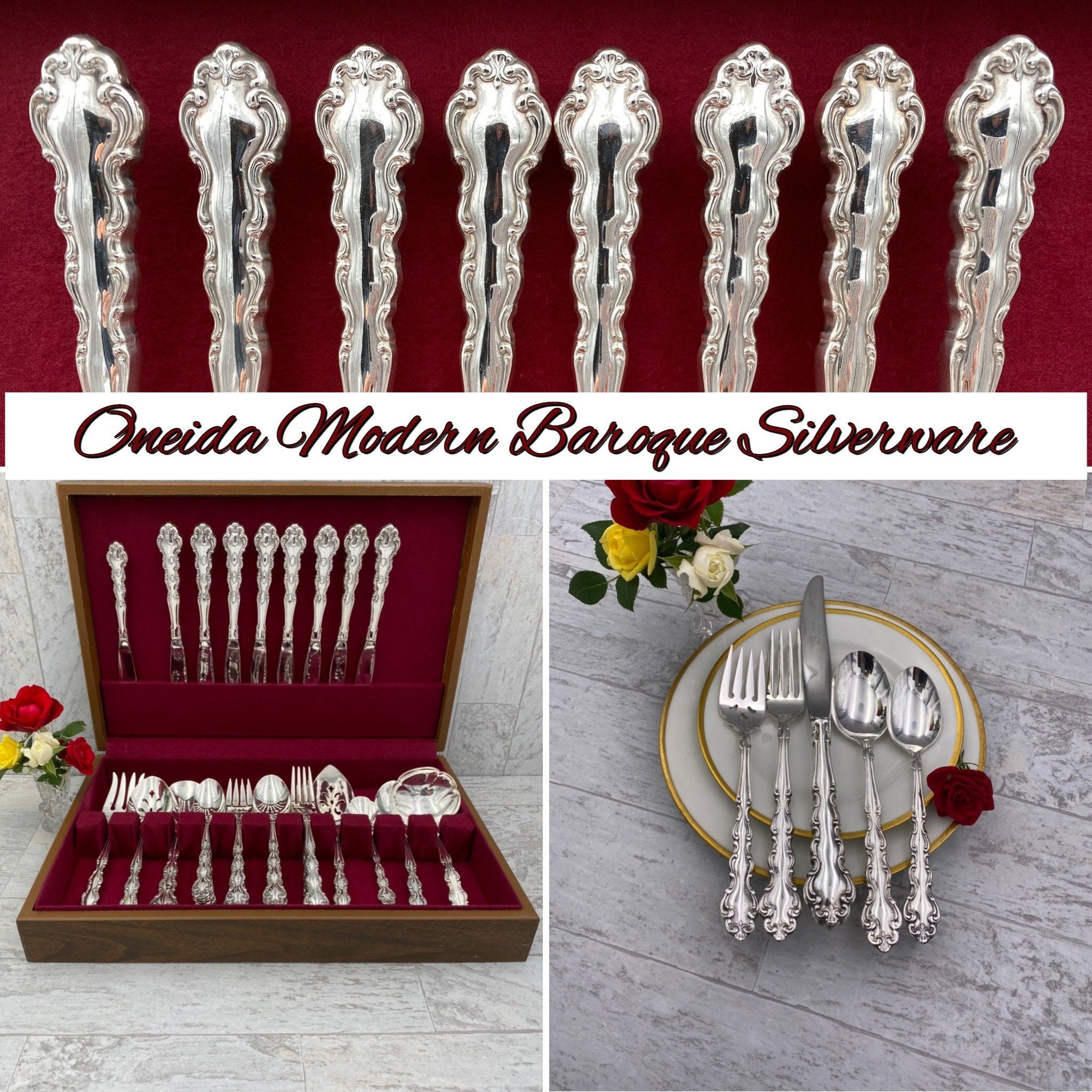 VINTAGE SILVERWARE CASE w/2 SETS ONEIDA FLATWARE & DIRIGOLD BY