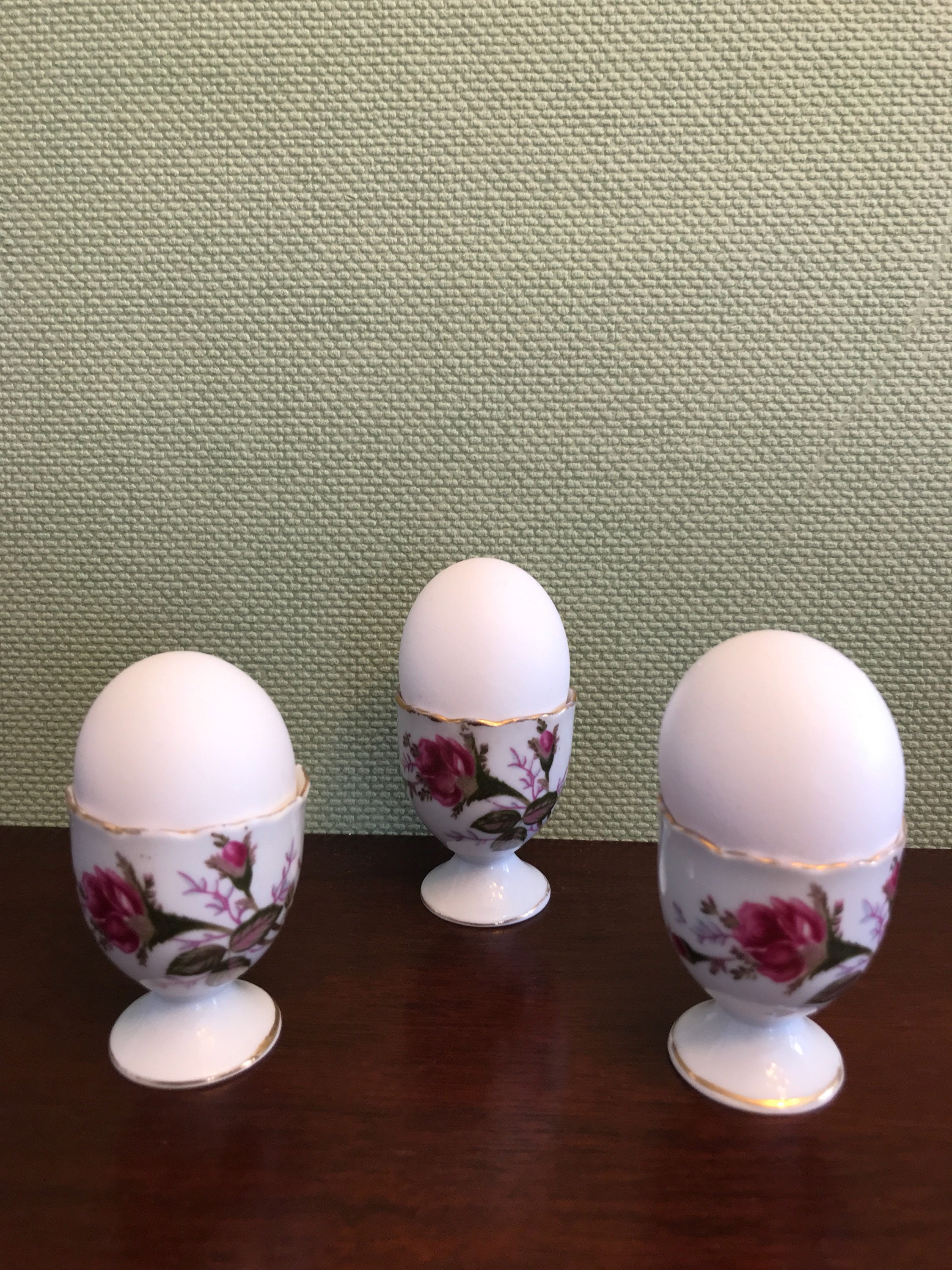 Vintage Egg Cups, Porcelain Rose Egg Cups, China Egg holders, Holiday