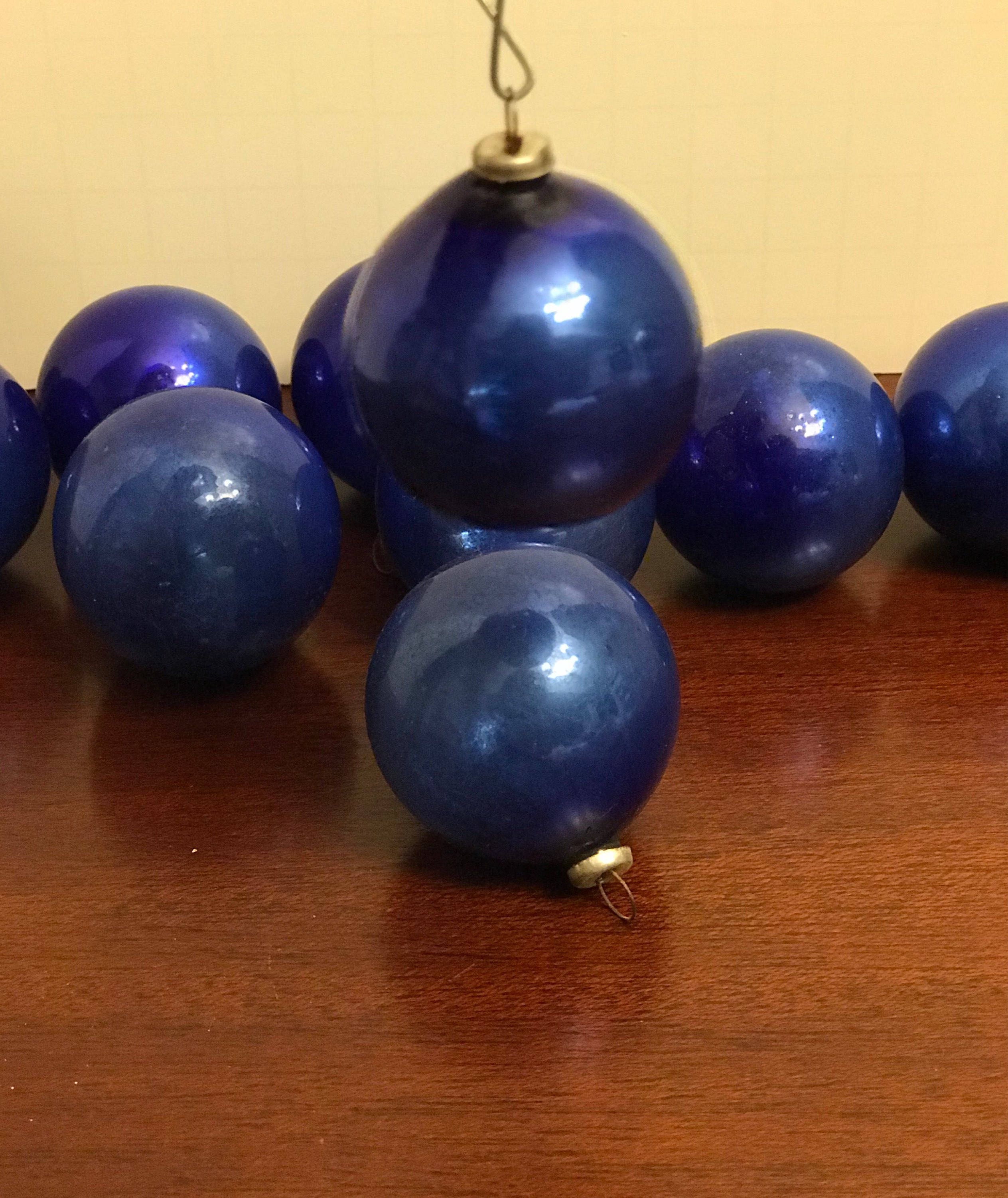 Vintage Blue Glass Christmas Ornaments, mini Glass Ball ornaments