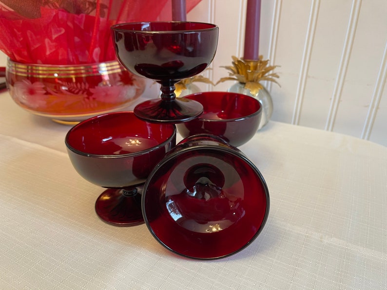 Sherbet cups Monarch Royal Ruby Glass Parfait, Anchor Hocking Dishes, 4 Piece set image 6