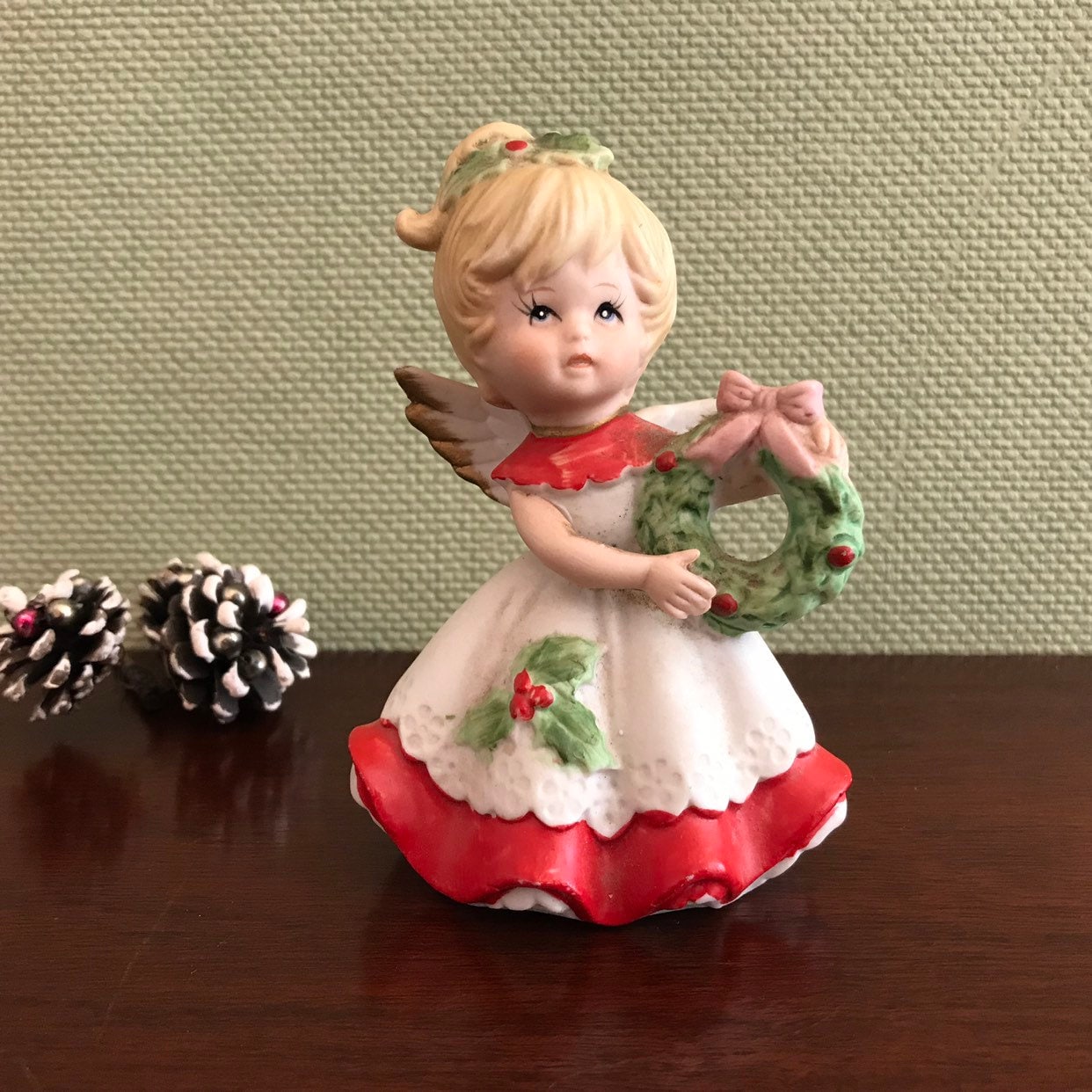 Christmas Angel Girl Figurine hand painted ceramic figurine, Victorian
