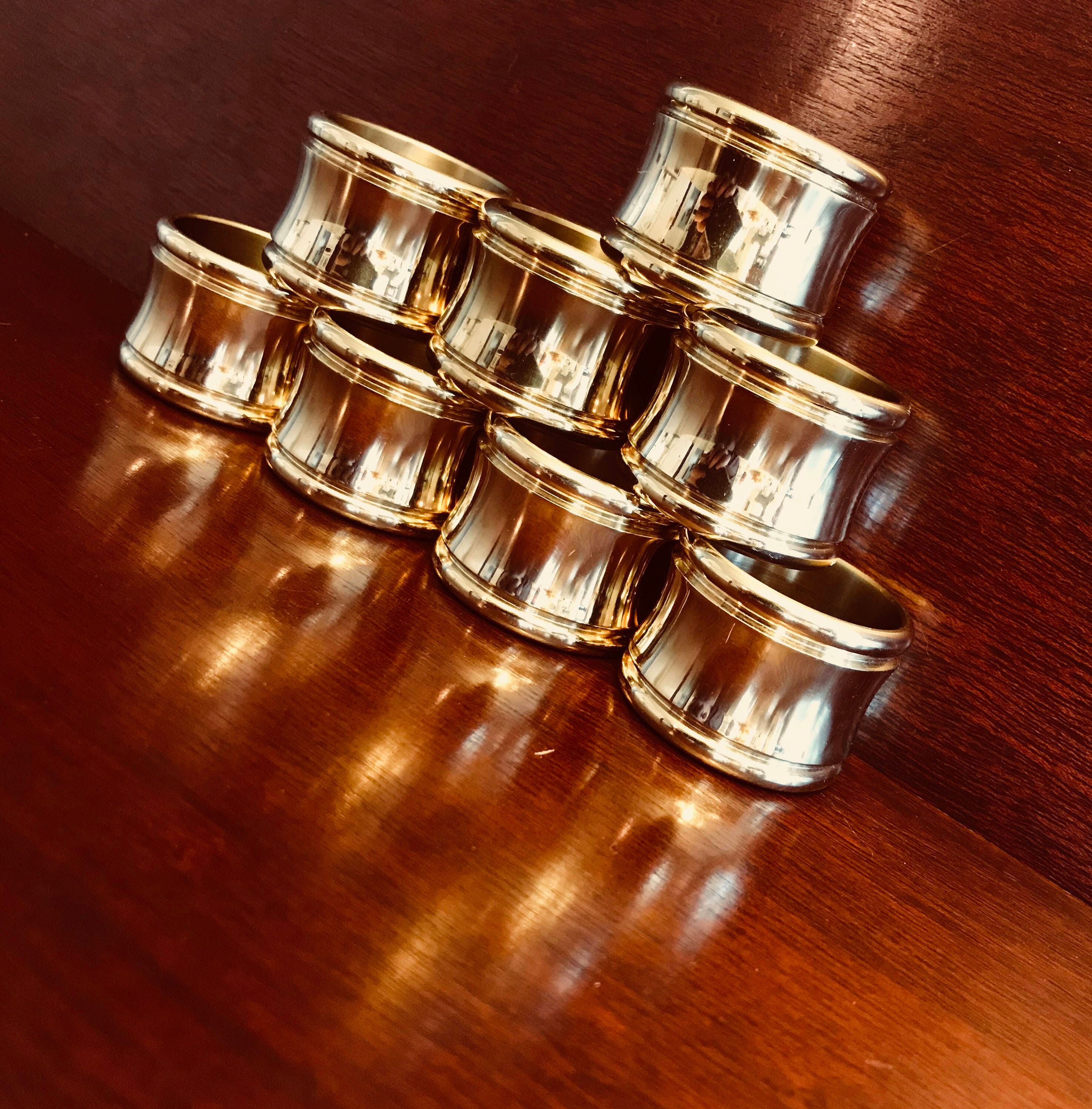 Vintage Solid Brass Napkin Rings, 8 piece set, Holiday dinner Napkin