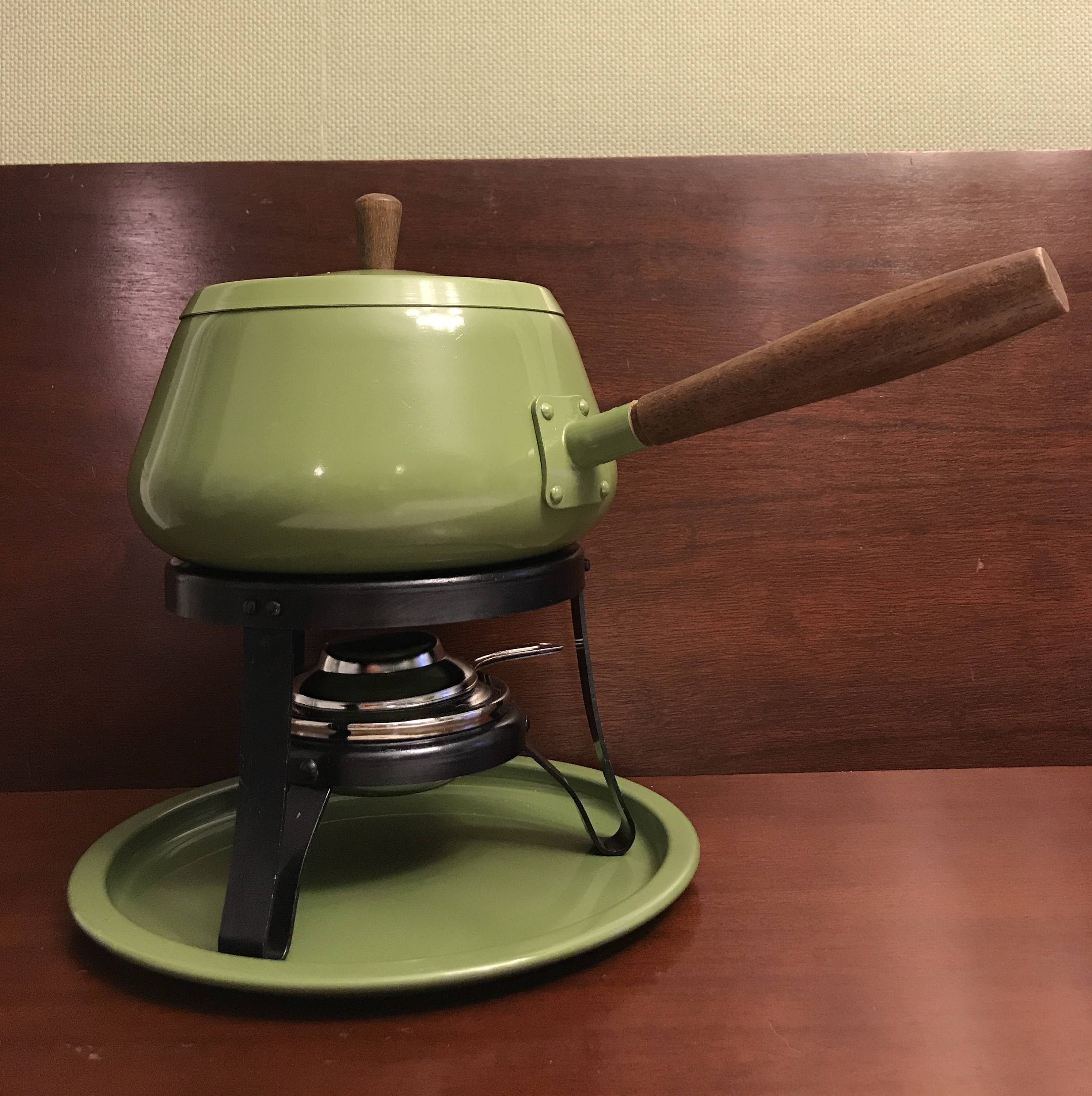 Vintage Avocado Green Electric Fondue Pot Set by Oster, 1970s 