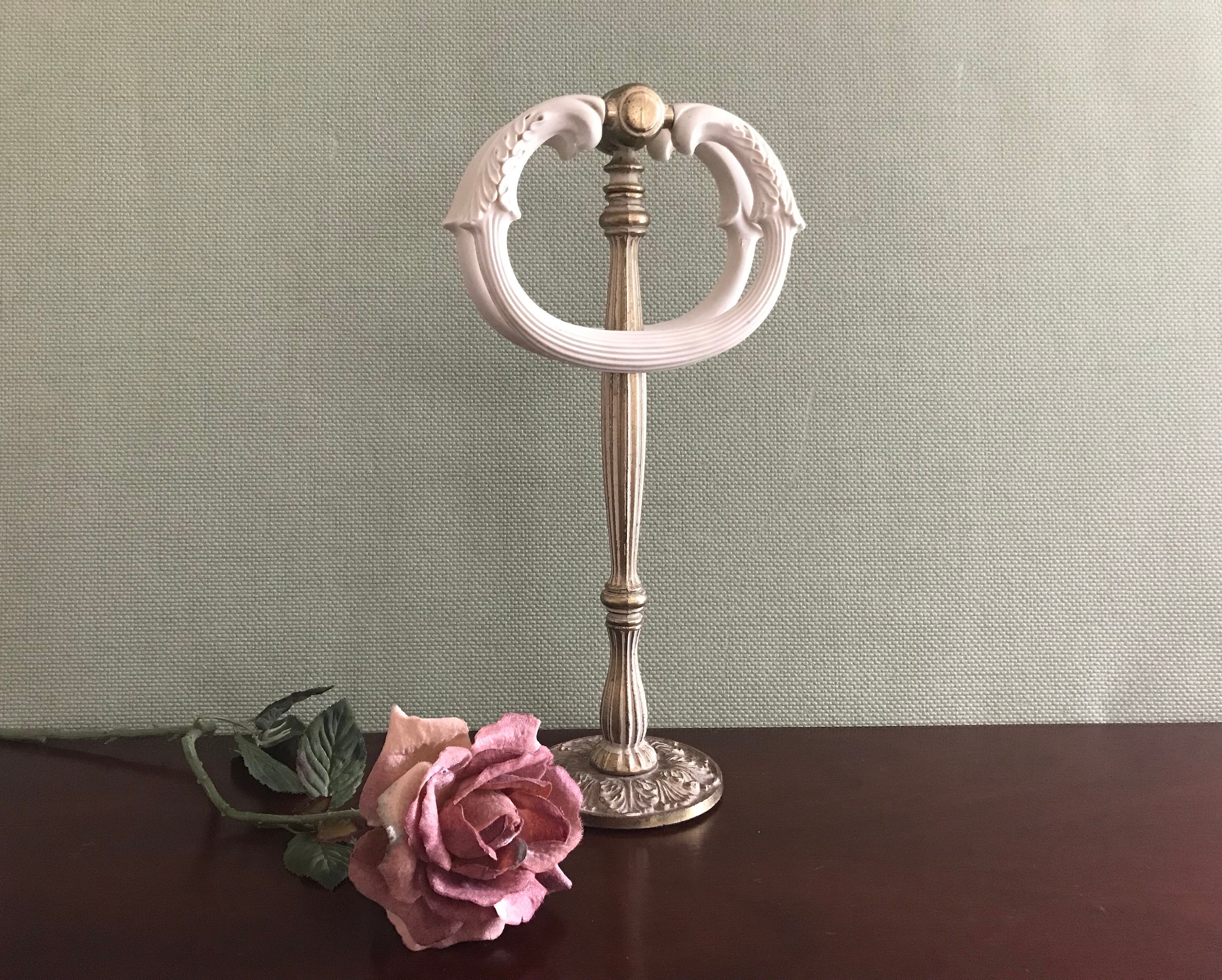 Vintage Guest towel Holder, double ring freestanding towel holder