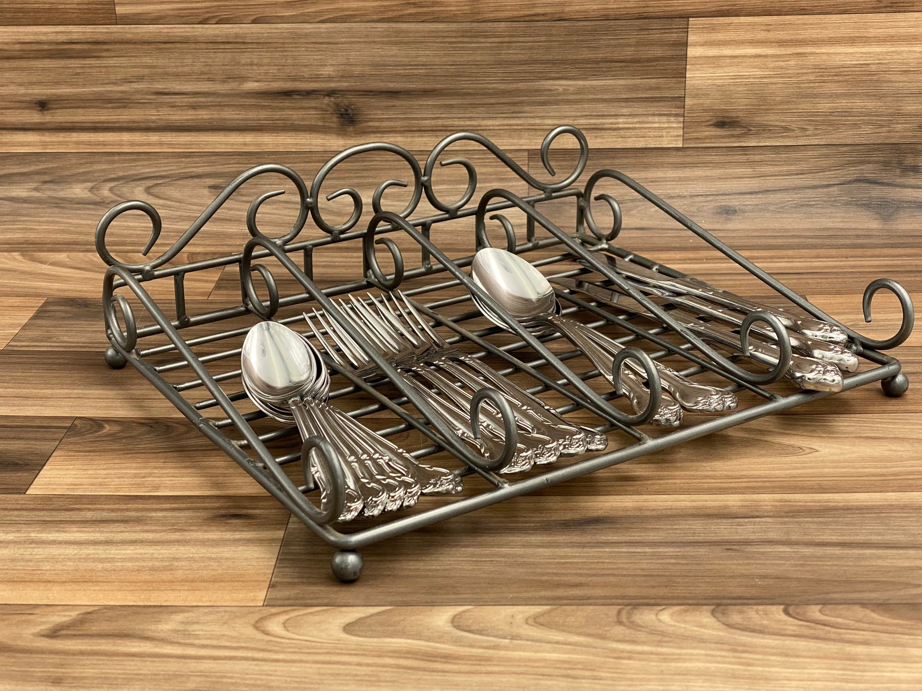 Metal Flatware caddy, Buffet silverware holder, Utensil bin, Rustic