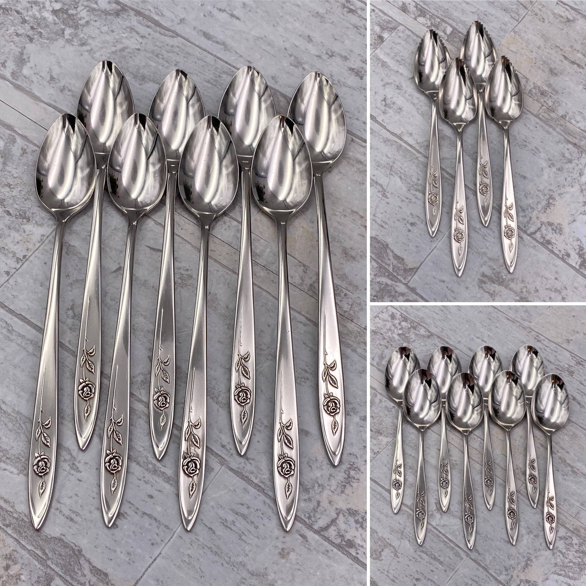 Stainless Flatware set, Service for 16, Fashion Manor Rose Cameo