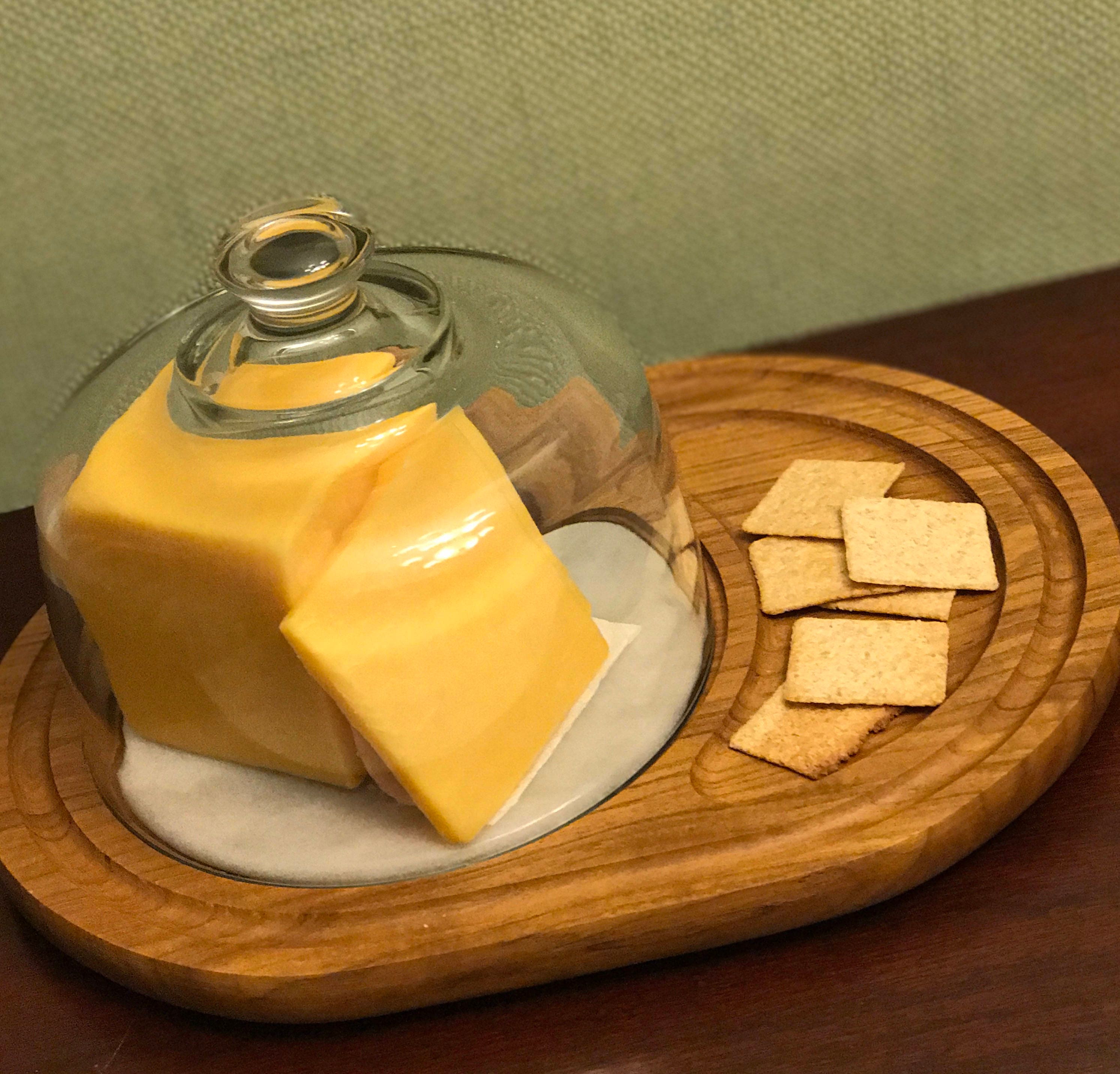 Vintage Teakwood Cheese Server with Glass Dome, Dolphin Cheese Tray