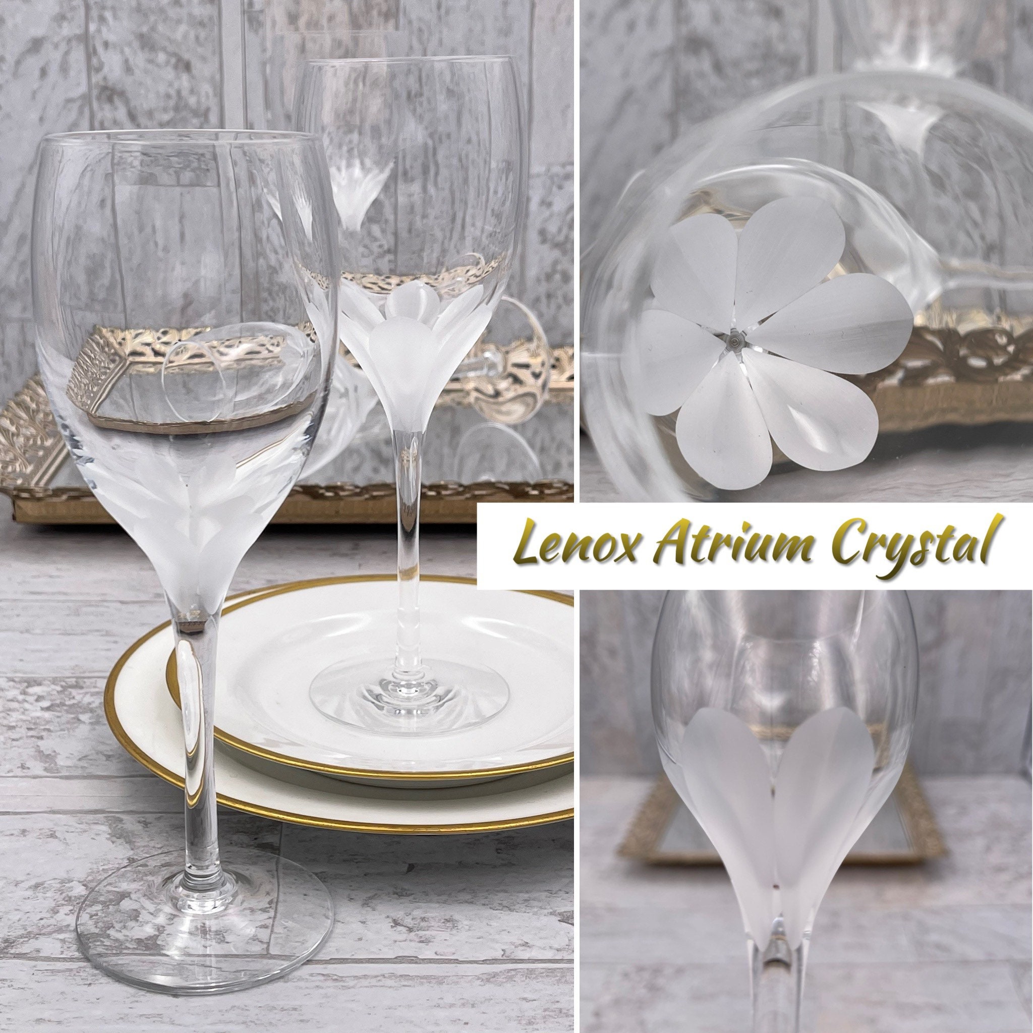 Lenox Atrium Crystal Glasses, Set of 2 Wine Glasses, Vintage Drinkware,  Luxury Glassware 