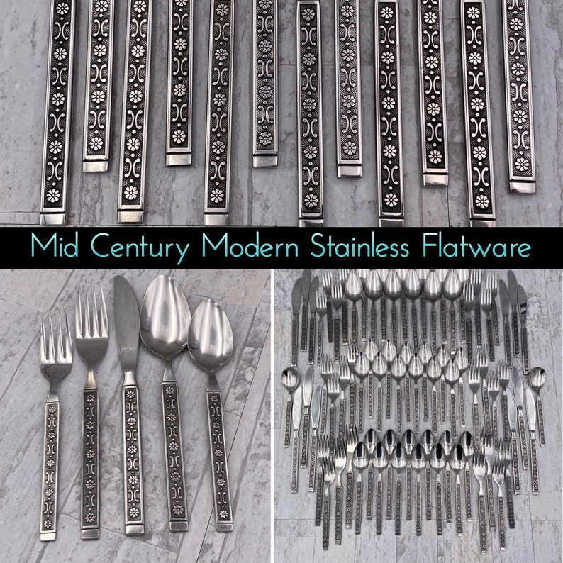 MCM Stainless Flatware set, Large Service for 12, Vintage Silverware Set, Gift for her image 1