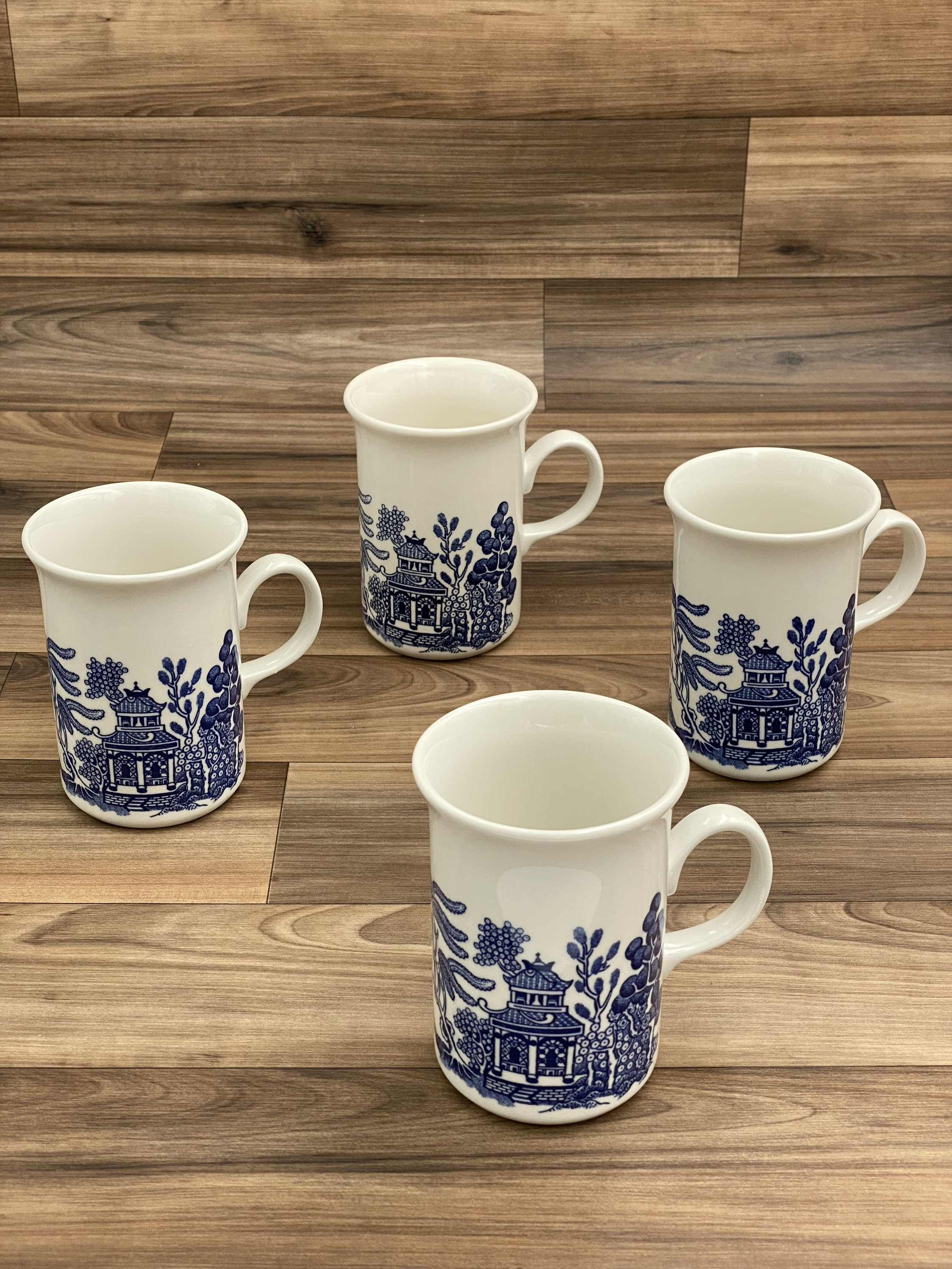 Vintage Blue Willow Mugs, Johnson Bros Earthenware Blue