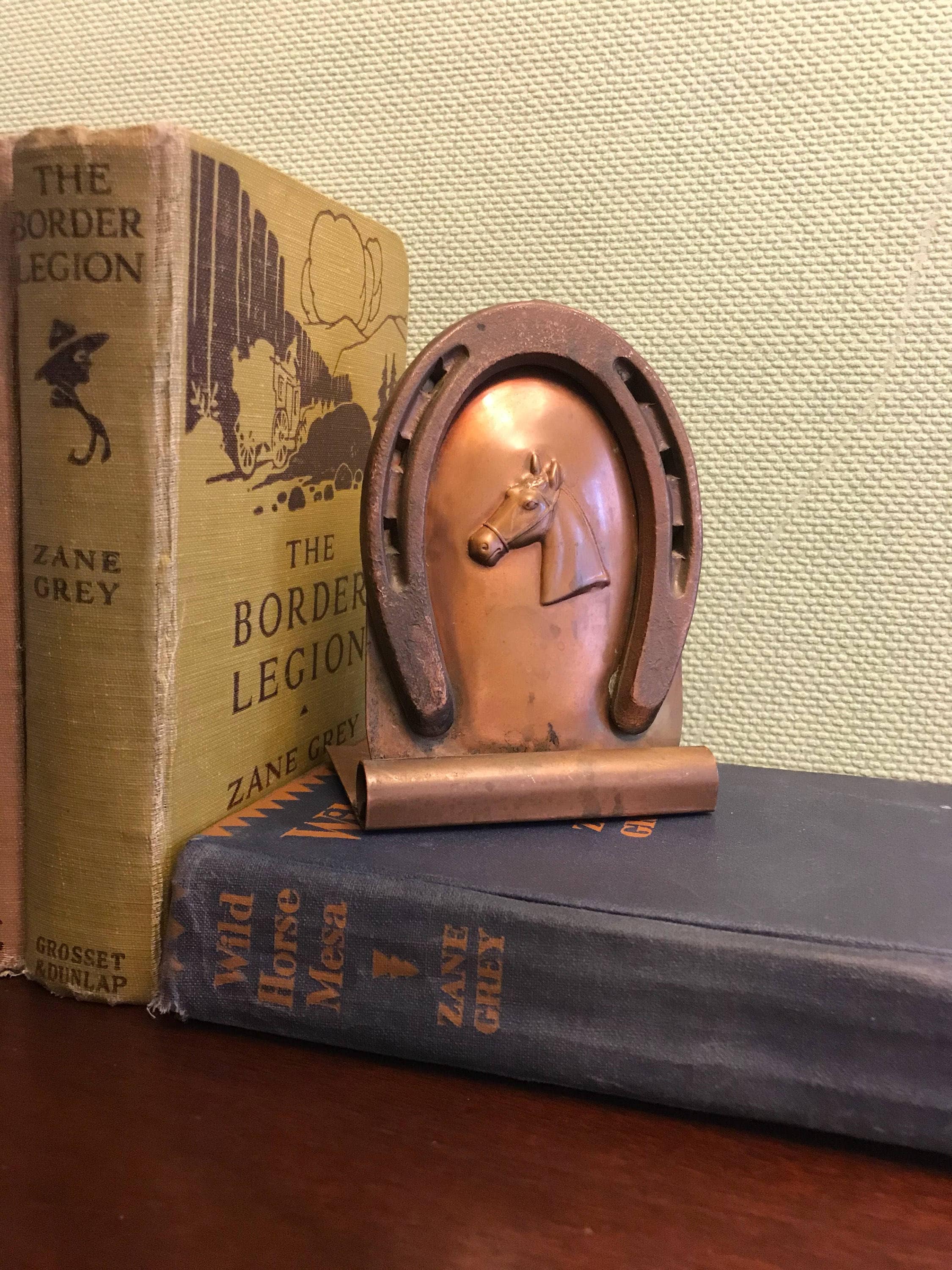 Vintage Copper Horseshoe Bookend, horse head bookend, equestrian
