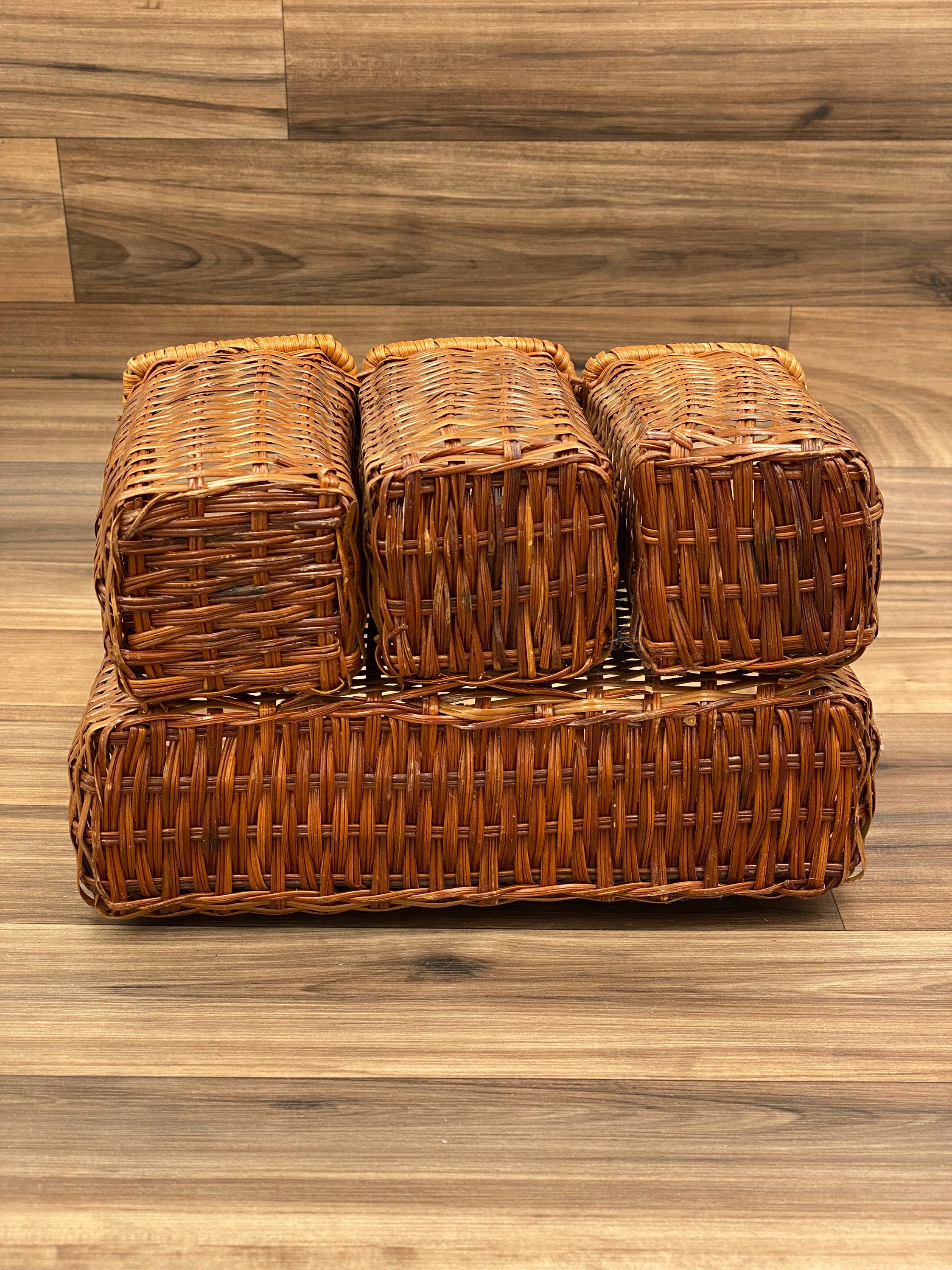 Vintage Flatware caddy, silverware holder, Basket carrying bin, Utensil