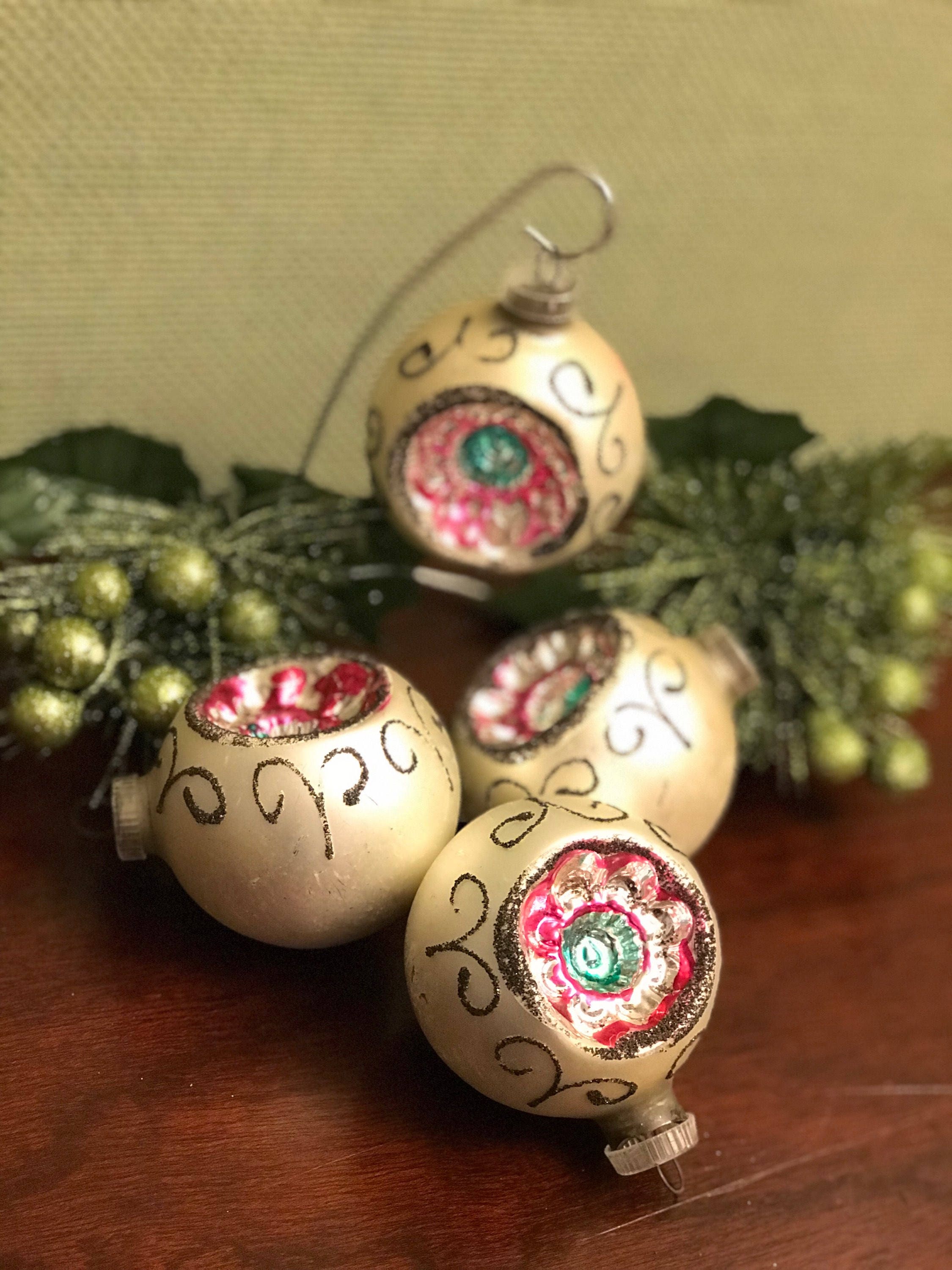 Vintage Christmas Ornaments, Silver Mica ornaments, Mid Century