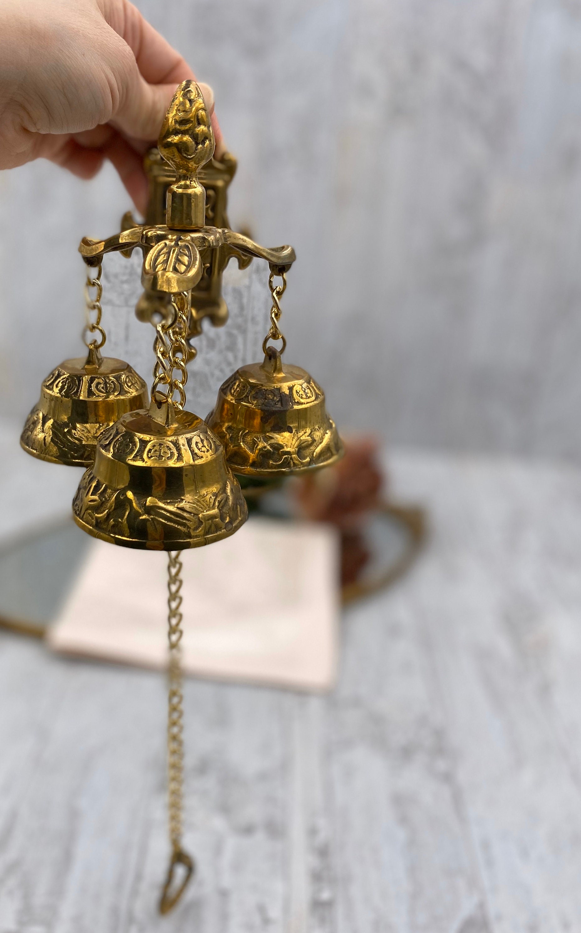 Vintage Solid Brass Door Bell, Ornamental Gate Bell, Reclaimed Hardware Home decor 3 Bell Pull