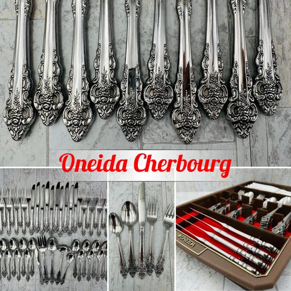 Vintage Oneida Flatware Set: Cherbourg Stainless Service for 10 + Tray Mint condition