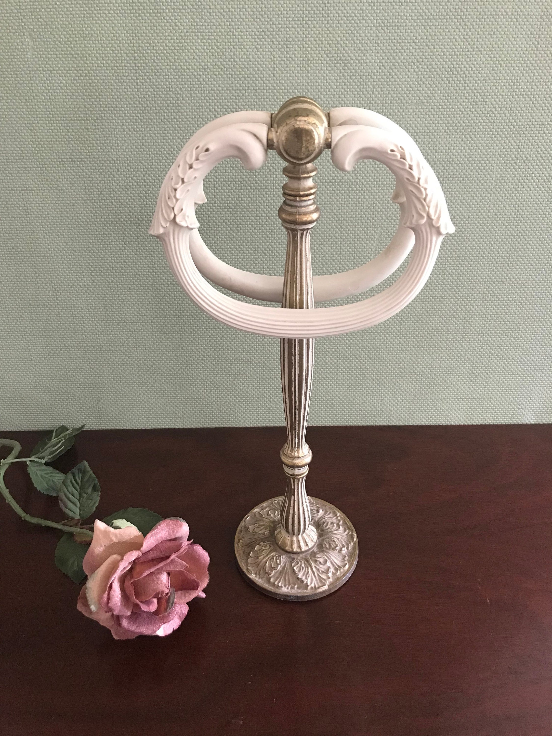 Vintage Guest towel Holder, double ring freestanding towel holder, Bathroom decor, Hollywood