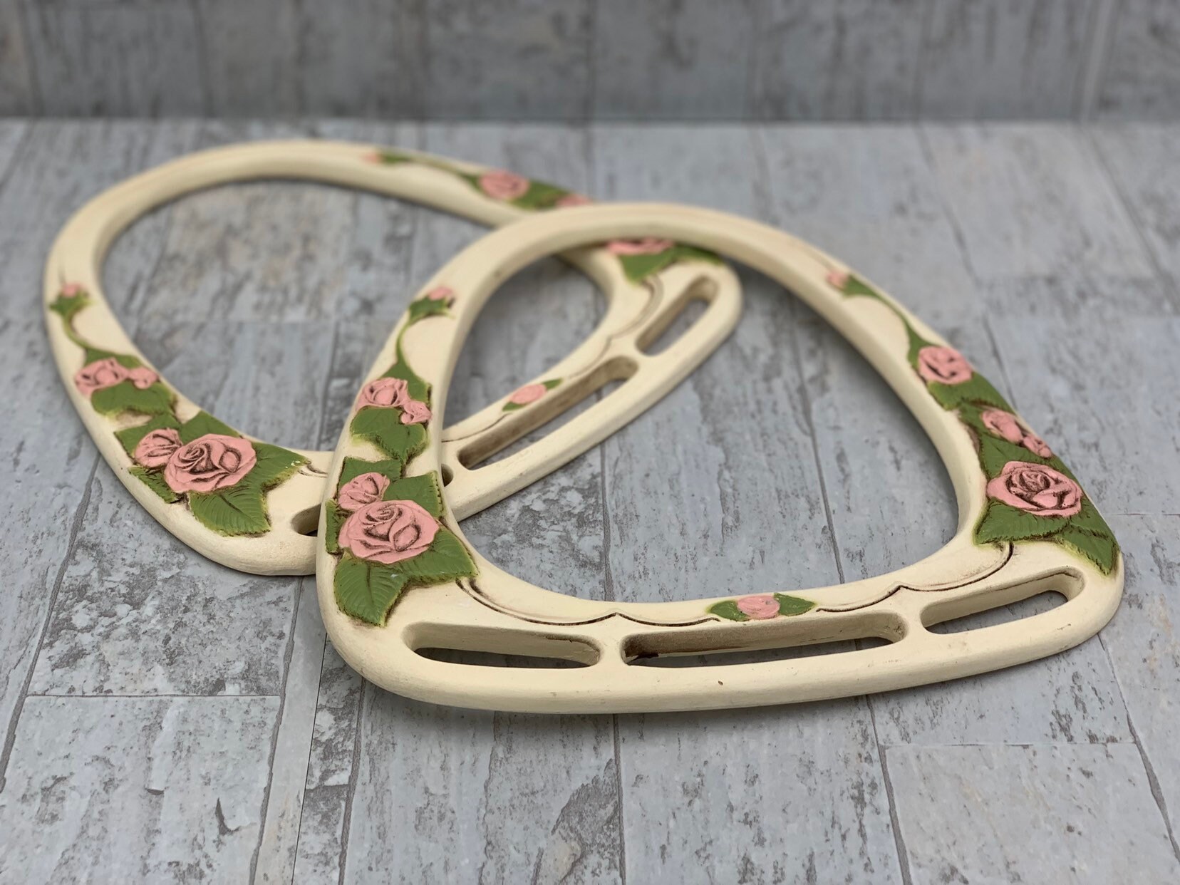 Vintage Purse Handles, Rose Handbag Handles, purse handles with roses