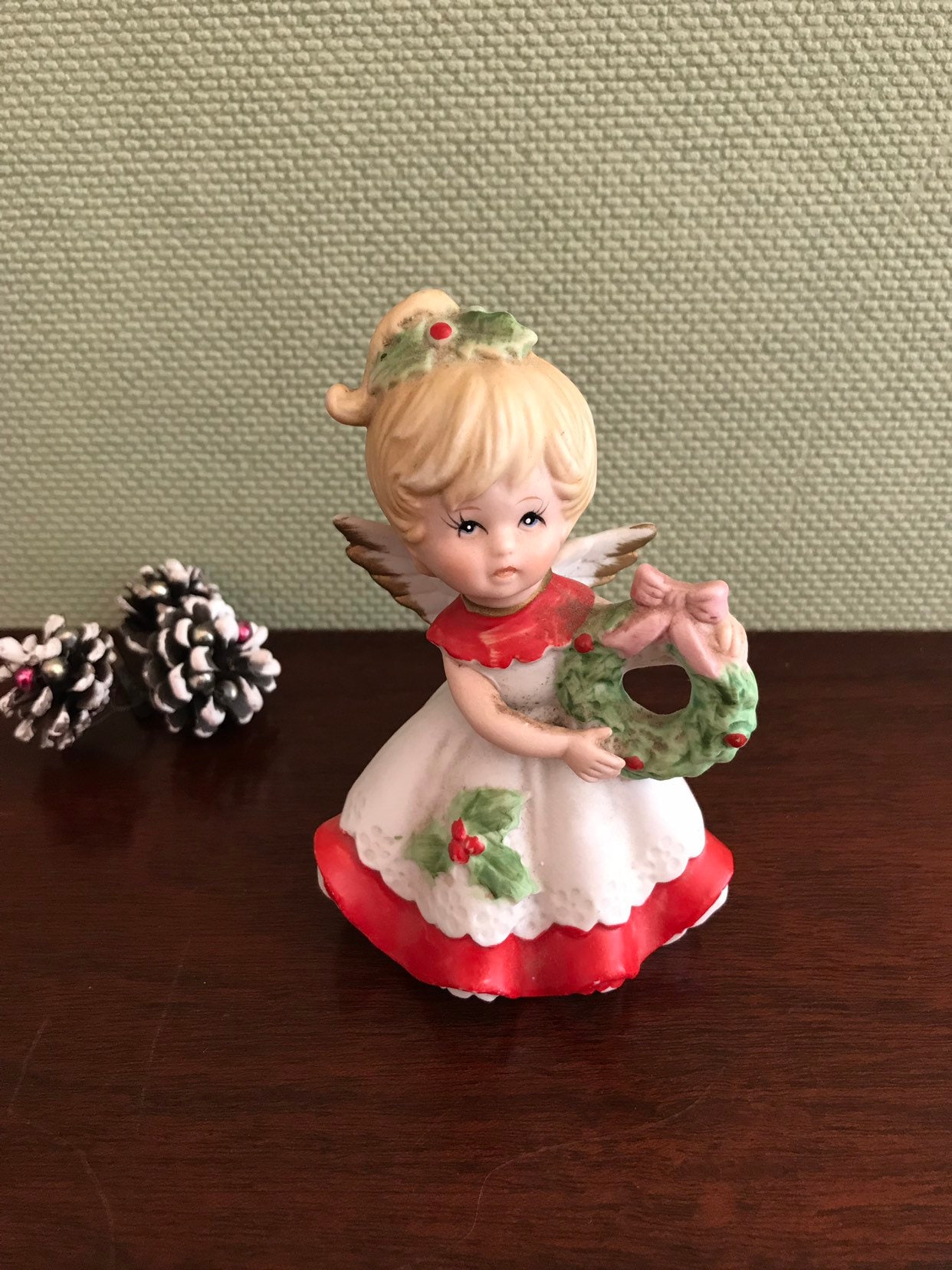 Christmas Angel Girl Figurine hand painted ceramic figurine, Victorian