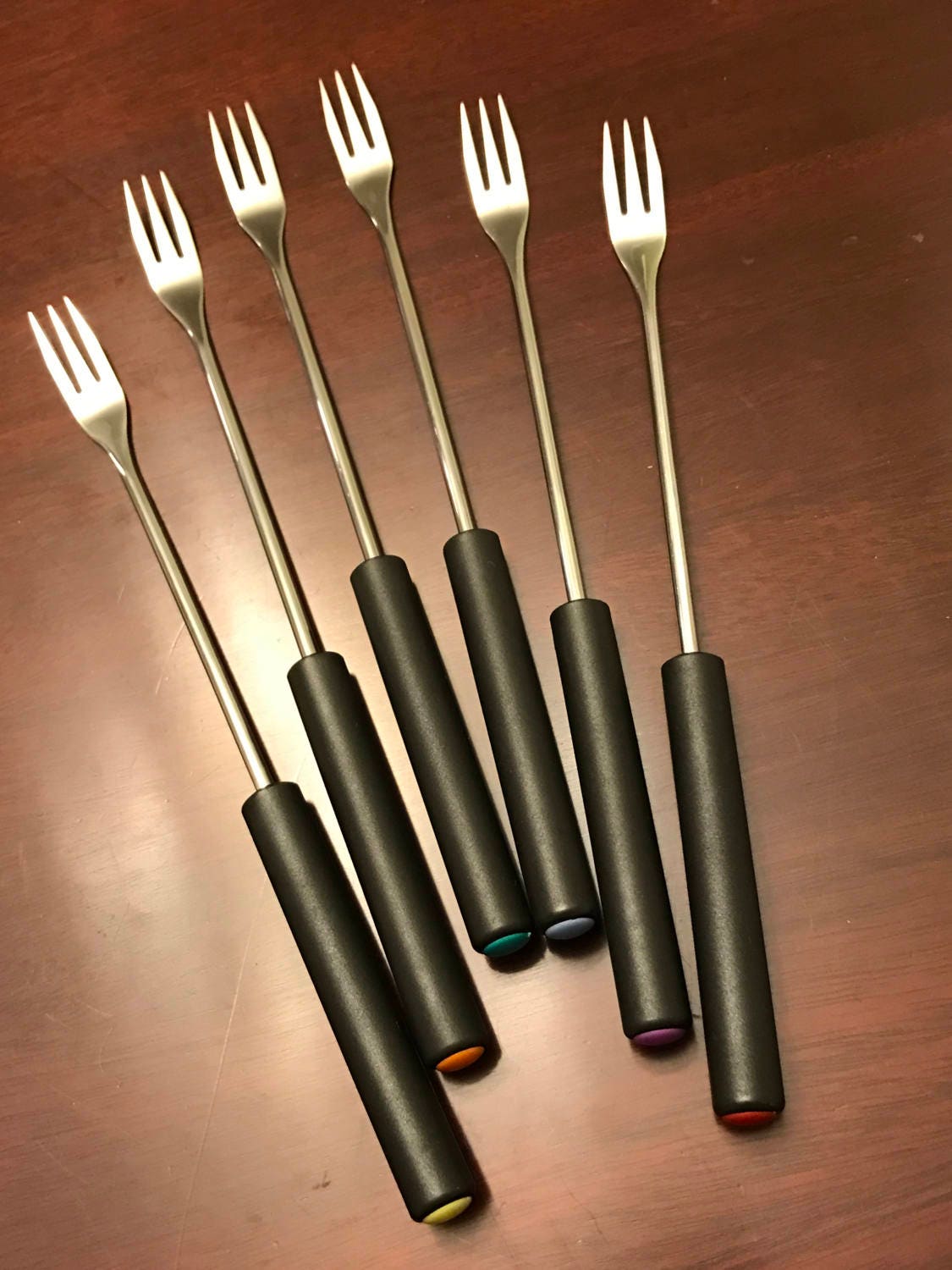 Fondue Forks stainless steel with Color Dots, Cheese Fondue Forks