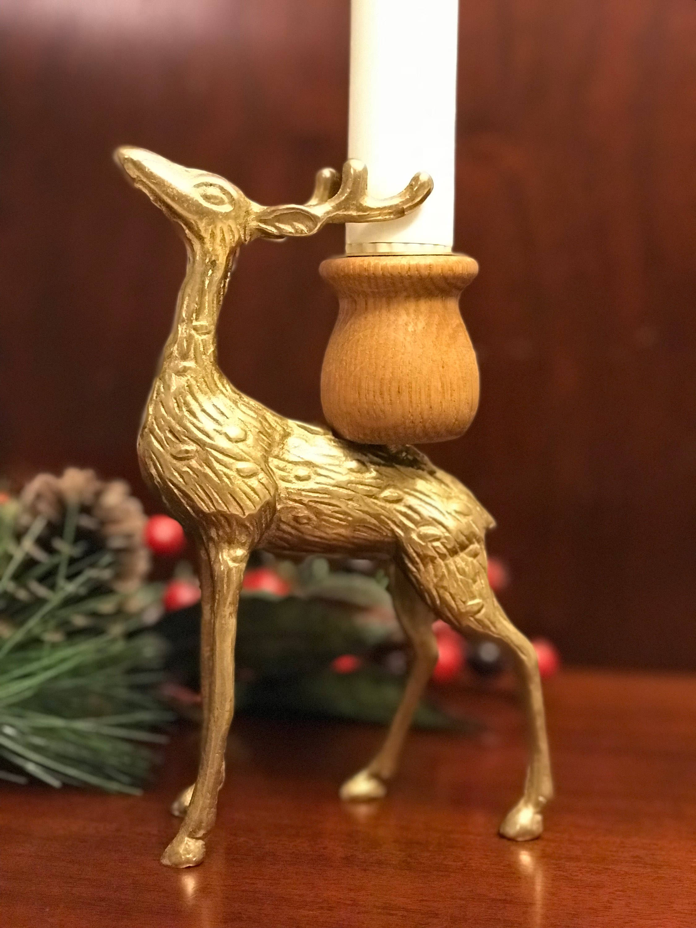 Vintage Brass Deer Candlesticks, Stag and Doe candlesticks, taper