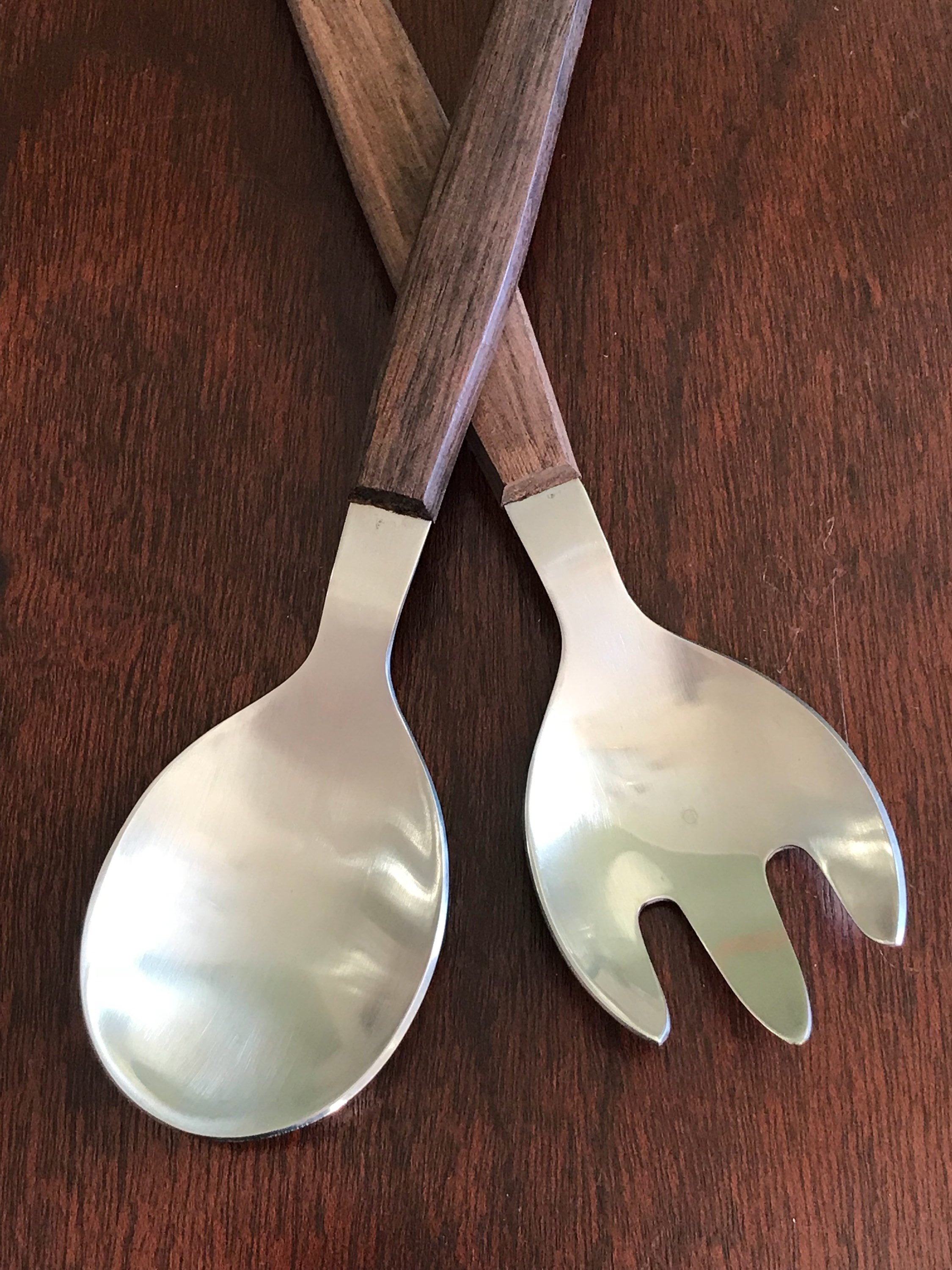 Danish Modern Salad serving set, MCM Serving set in Stainless Steel