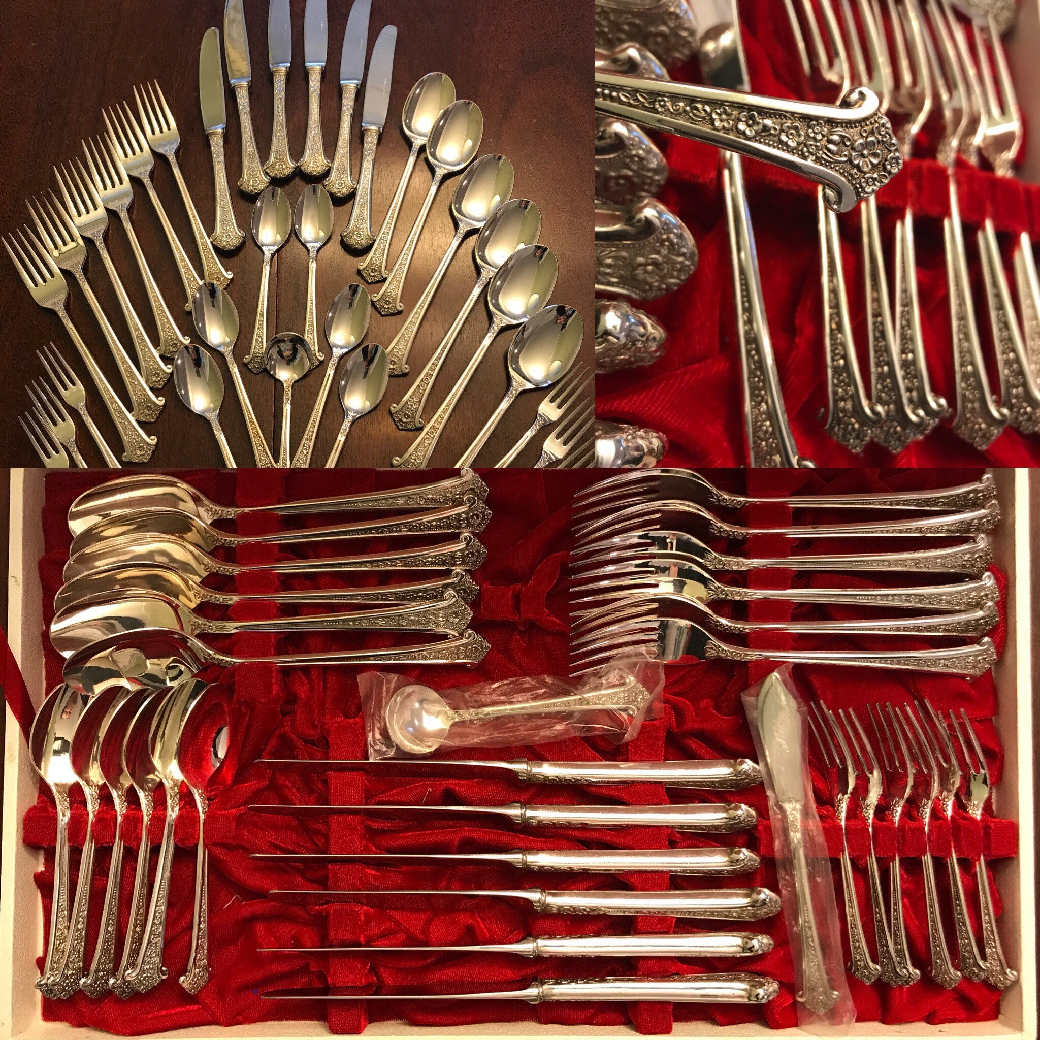 Vintage Silverware Set Rare Repoussé Floral Service for 6, Collectible