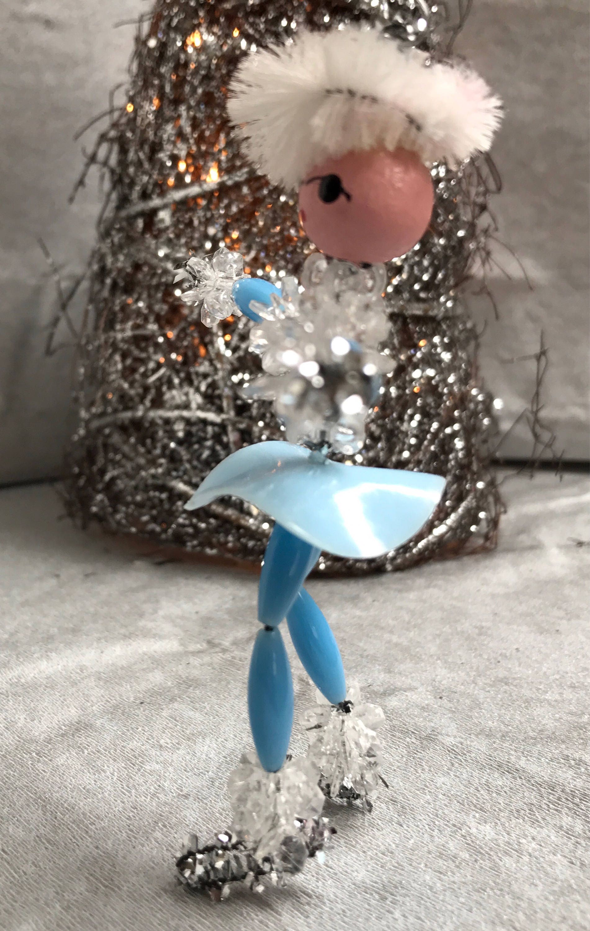 Vintage Ice Skater Christmas Ornaments, 1960s Beaded Christmas