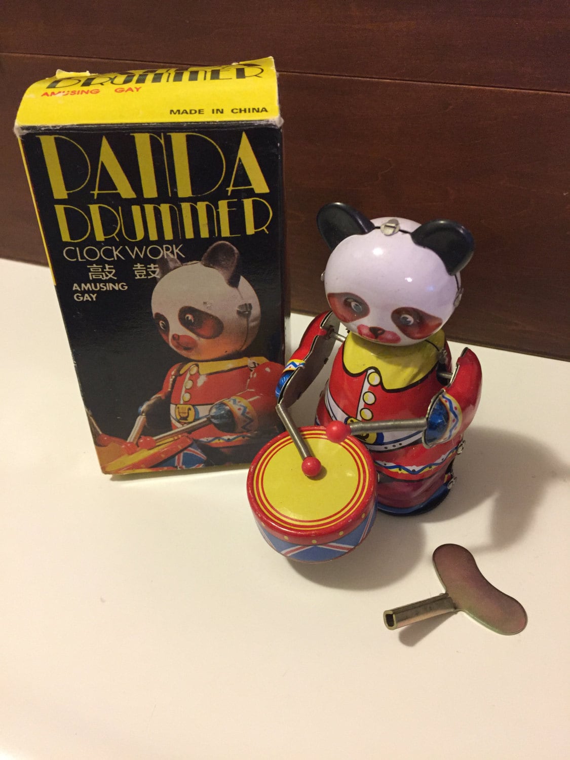Panda Drummer, Tin wind up, Adult Clockwork collectible Toy, with wind up  key