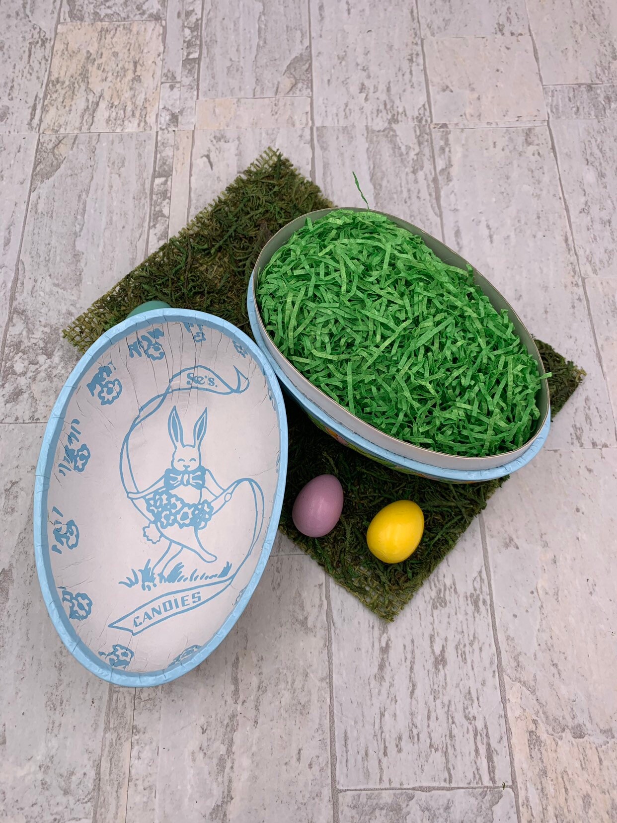 Large Paper Mache Easter Egg candy box, Vintage Sees Candy container