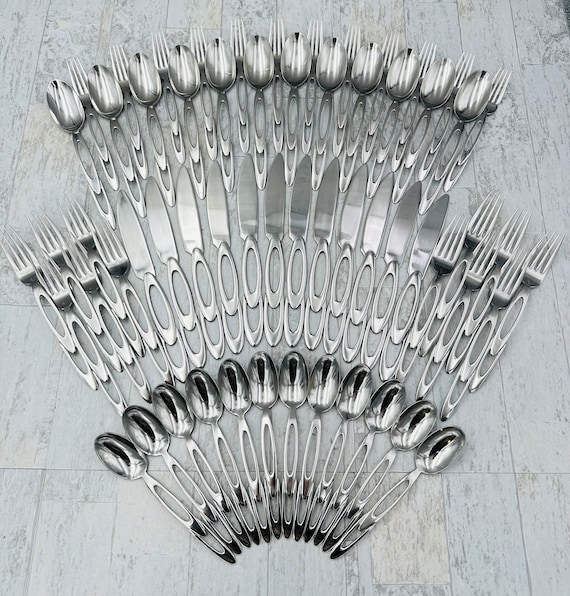 Vintage Retroneu Stainless Flatware Set: Double Loop, Service for 12