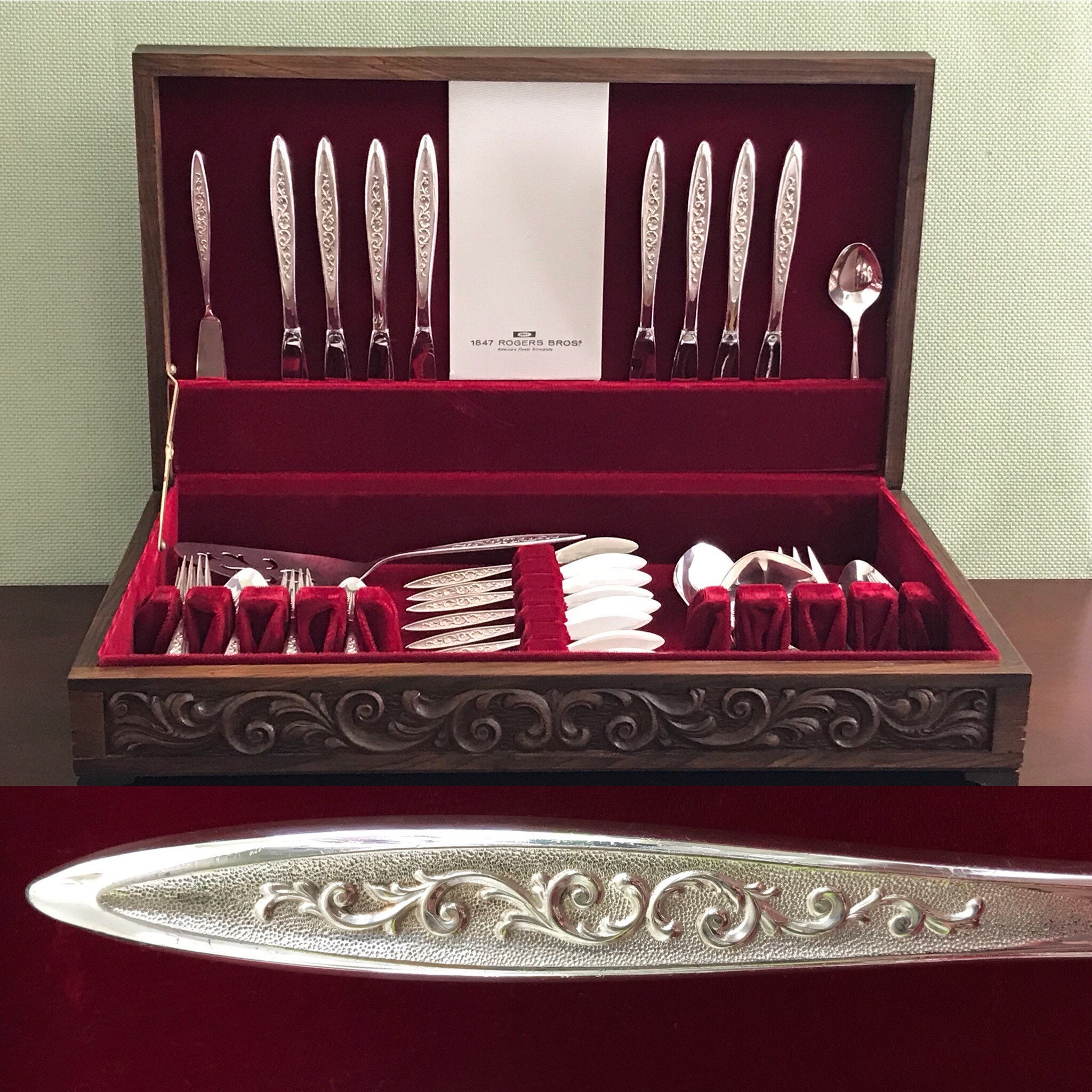 Vintage Silverware Set, Esperanto vintage flatware Service for 8 in carved  Silverware Chest, Hostess set Wedding gift, image size:2048x2048