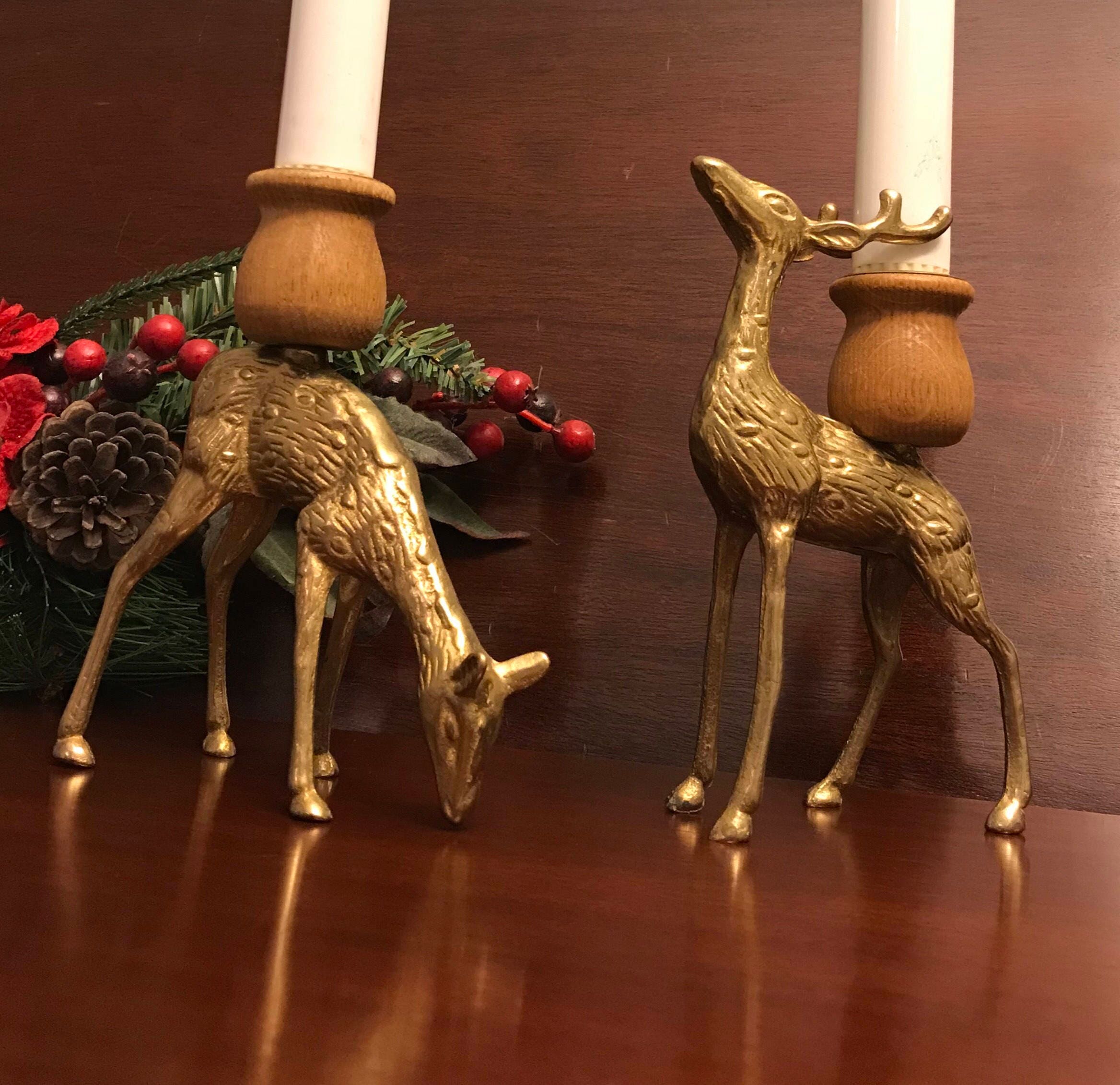 Vintage Brass Deer Candlesticks, Stag and Doe candlesticks, taper