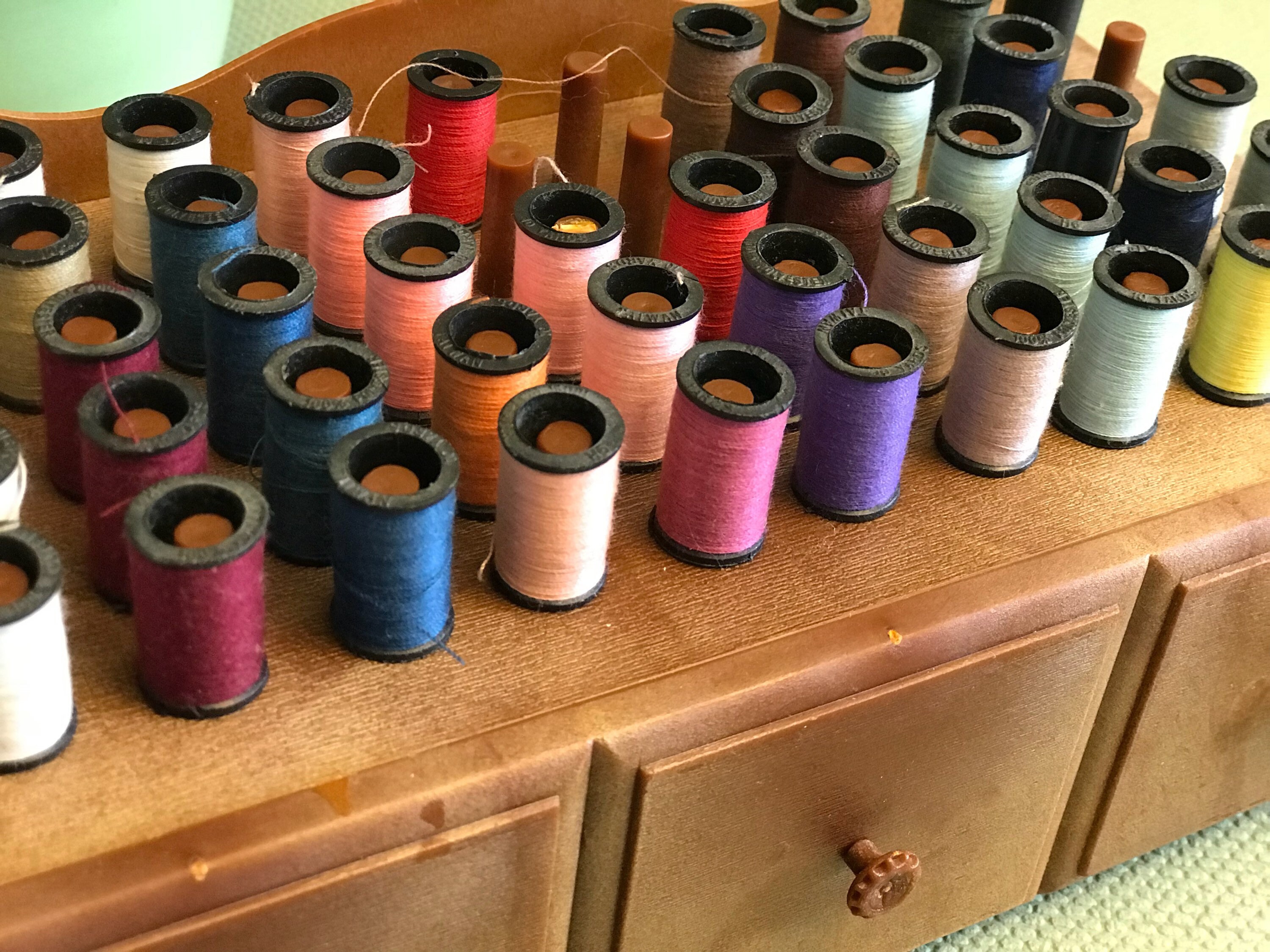 Vintage Sewing Box, Mini spools of thread, Sewing Storage, Sering Box