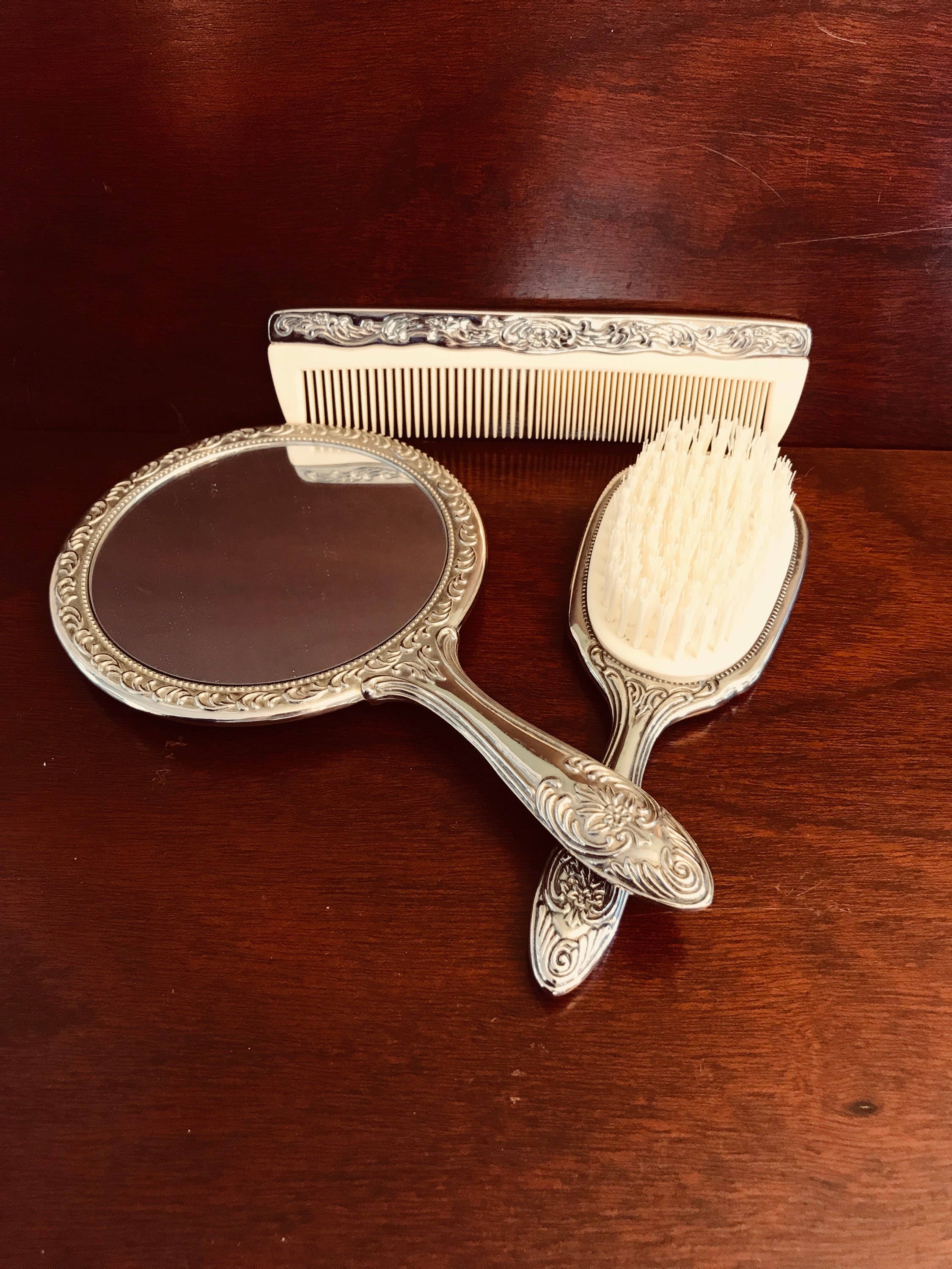 Vintage Vanity Dresser Set Ornate Mirror Comb And Brush Set Silver