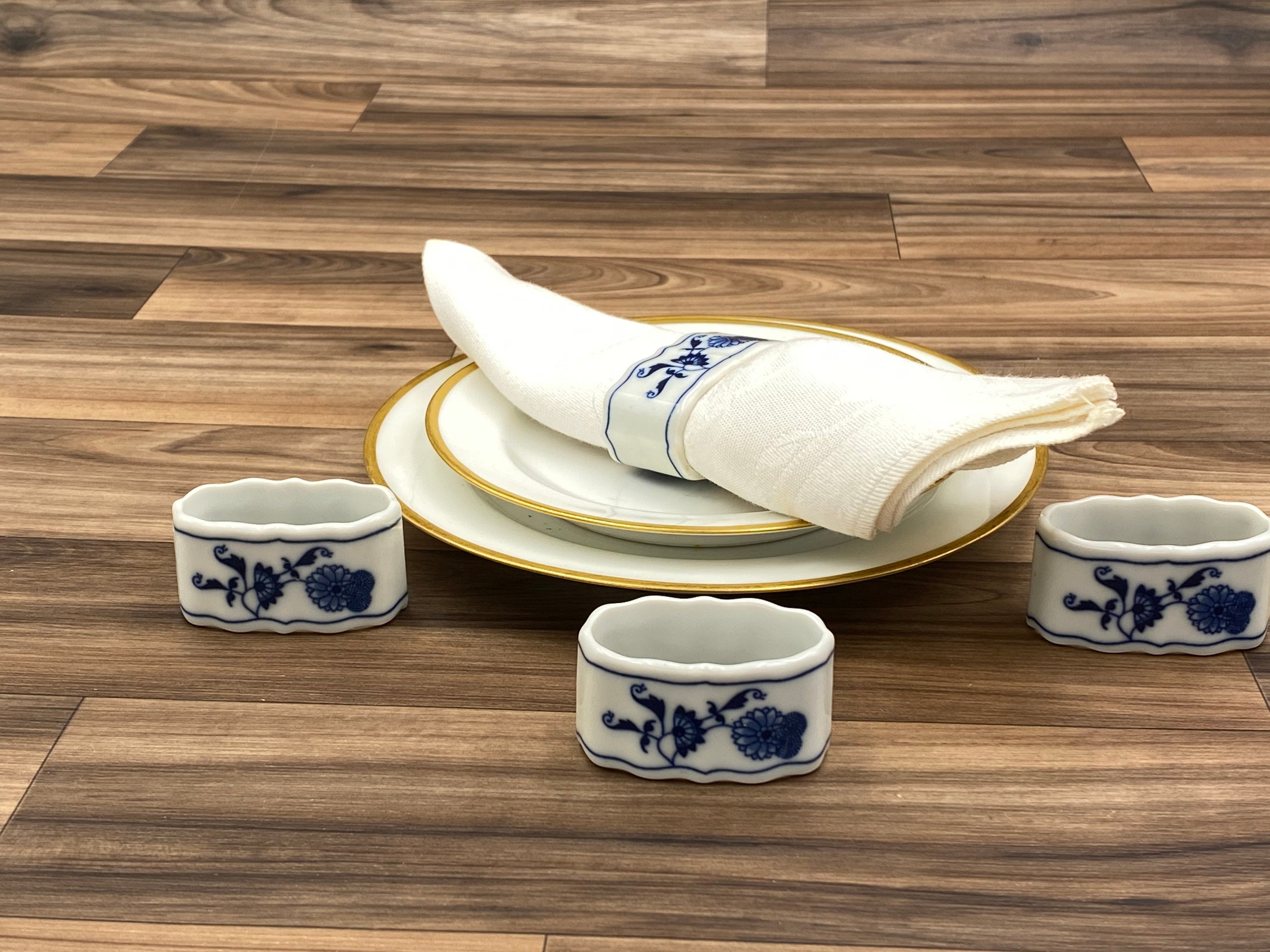 Blue Danube Porcelain Napkin Rings, Set of 4, Vintage Tableware