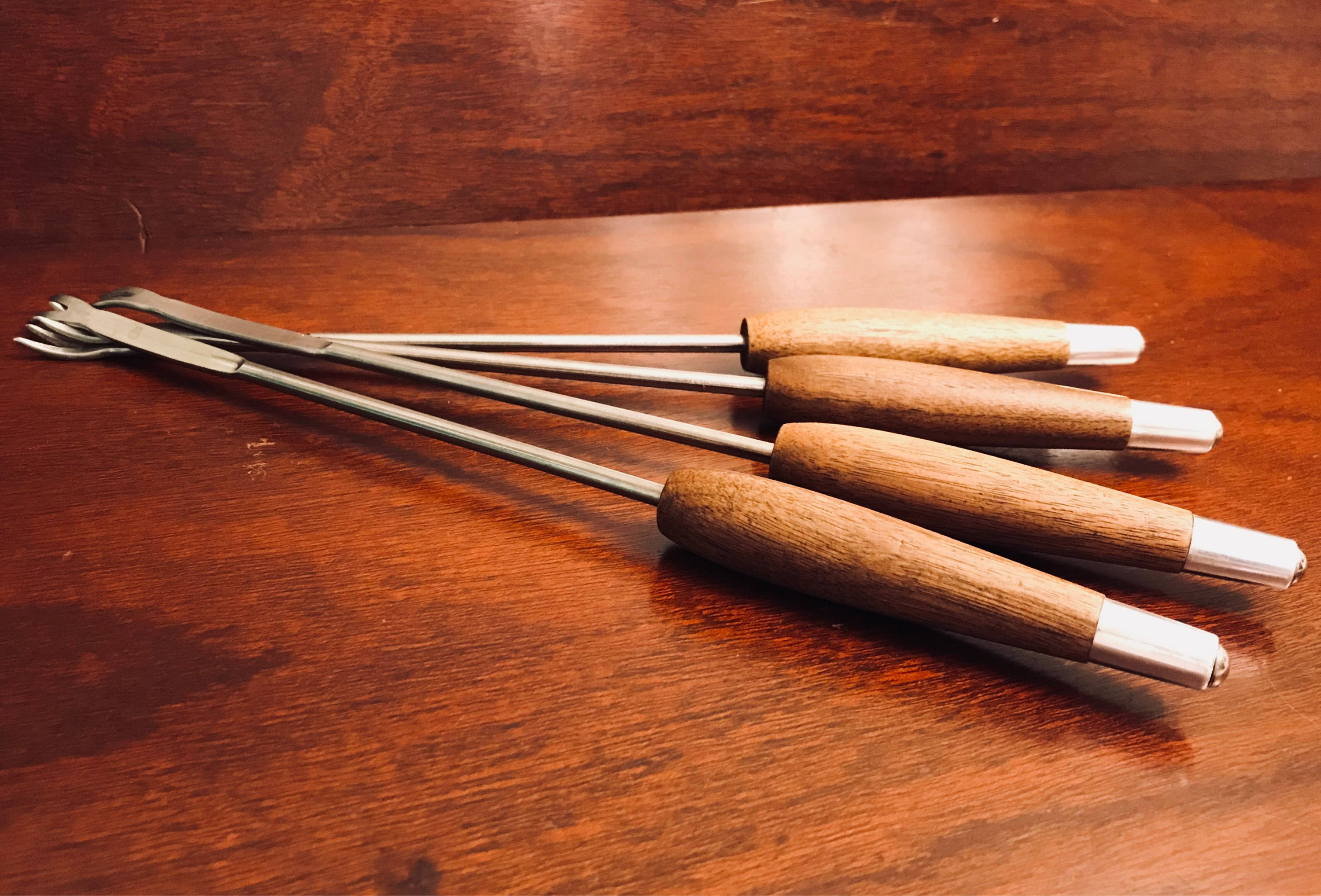 Danish Modern Fondue Forks with 2 prongs, Set of 4 fondue Party forks