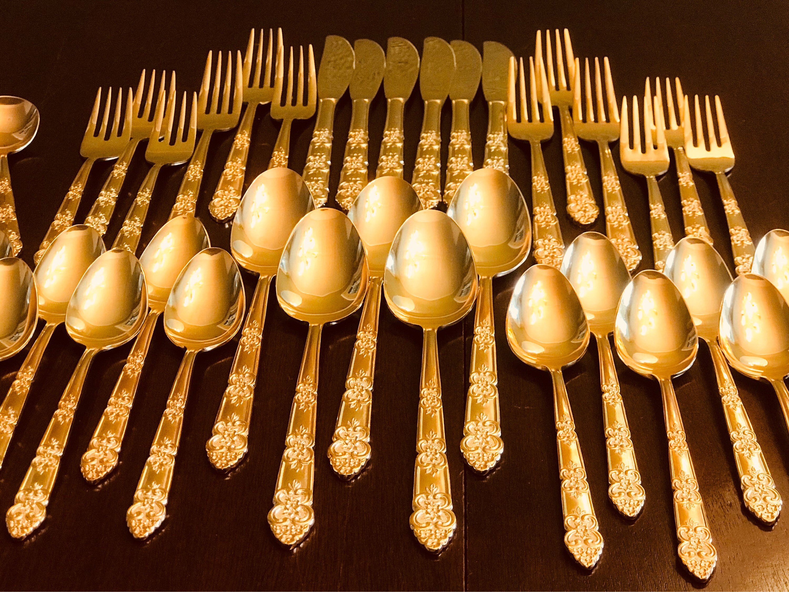 Vintage Golden Flatware, Gold Electroplate floral Flatware by Stanley