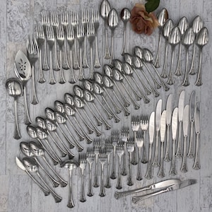Vintage Floral Stainless Flatware Set for 12 - 78 Piece Service