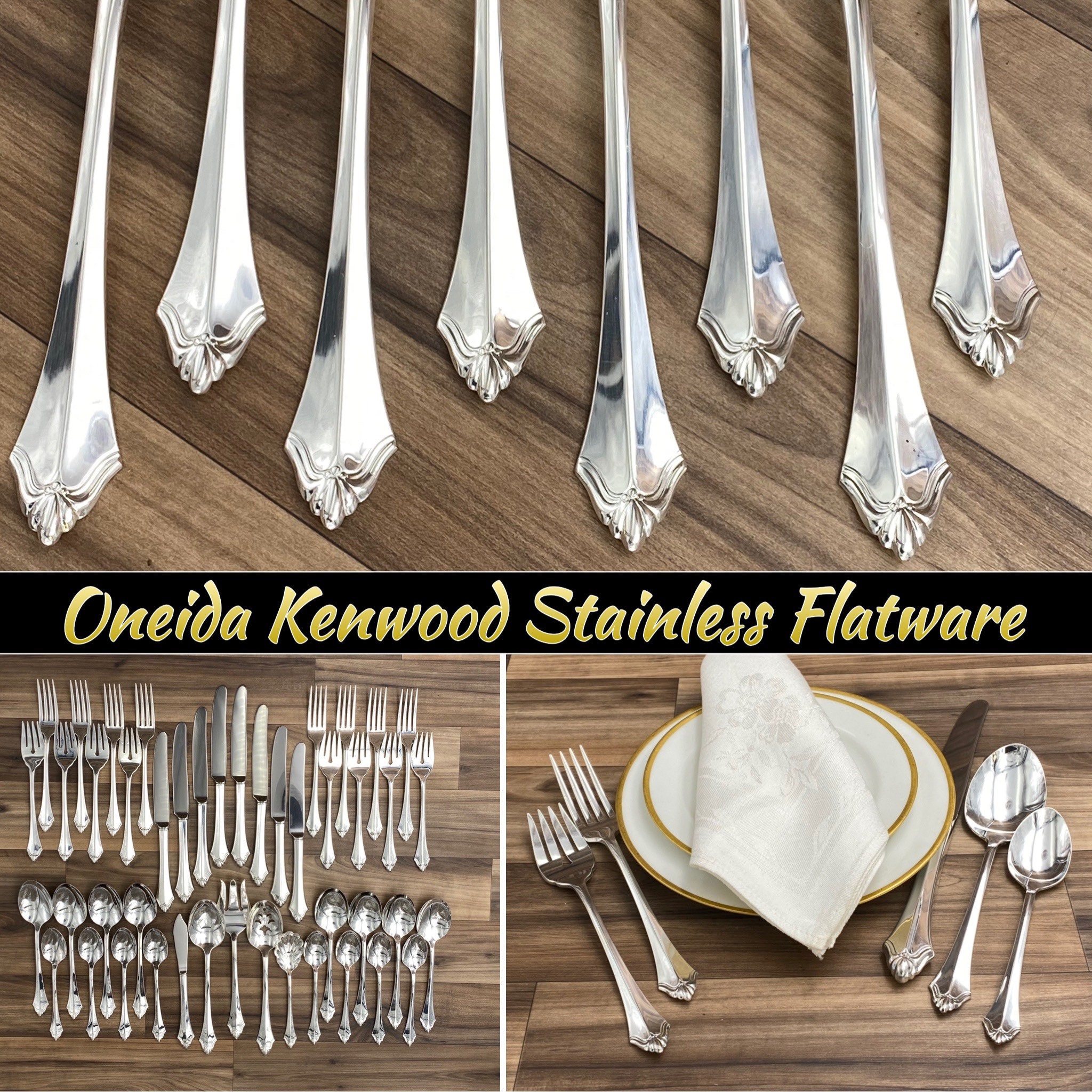 Vintage Oneida Cube Silverware set NEW Service for 8 In Silverware