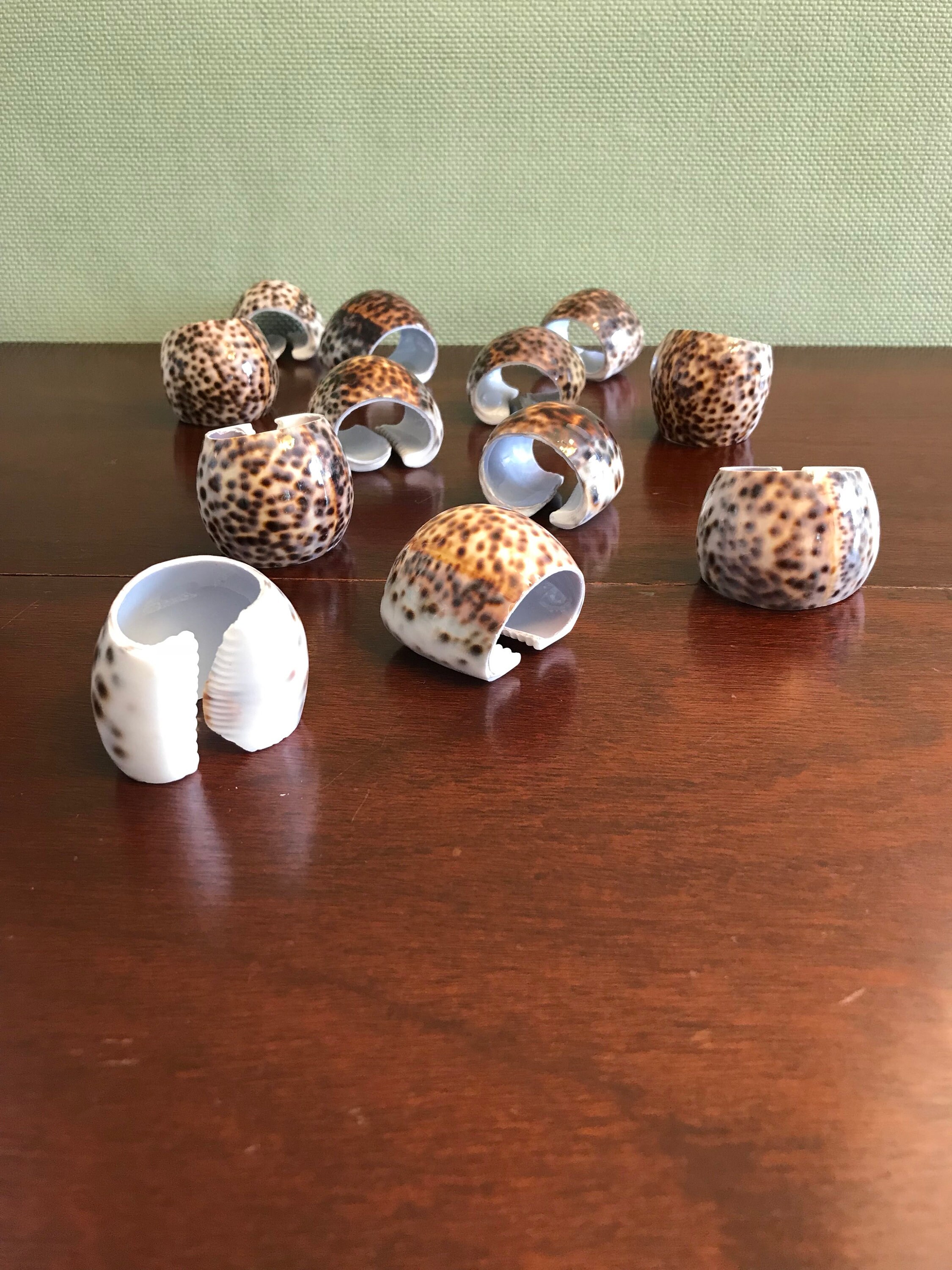 Vintage Seashell Napkin Rings, Brown Leopard Cowie shell Napkin holders