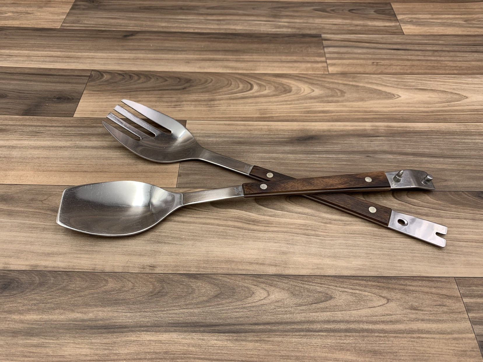 Reserved for E Vintage Salad serving Set Wood Handles, Serving Utensils