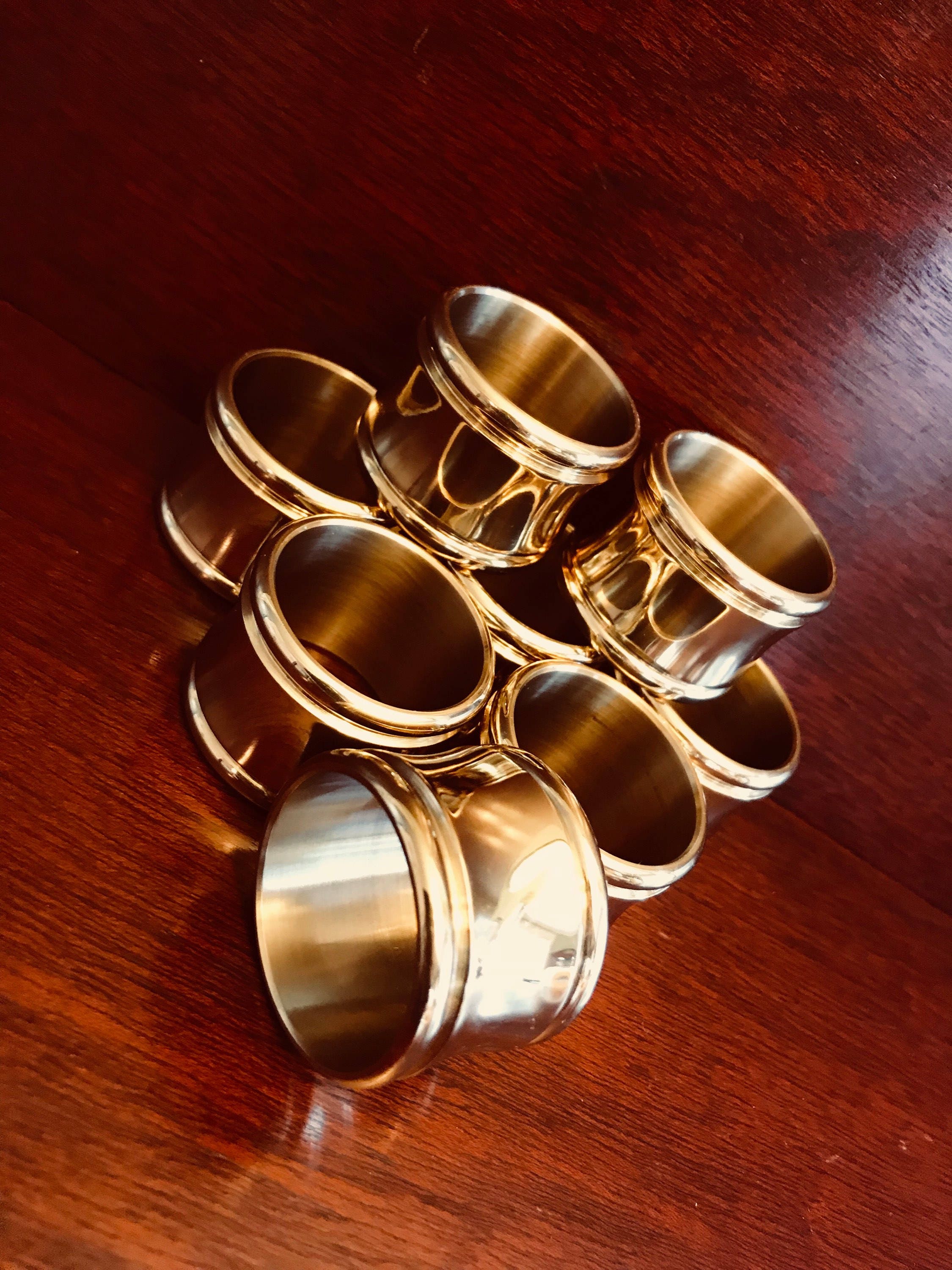 Vintage Solid Brass Napkin Rings, 8 piece set, Holiday dinner Napkin