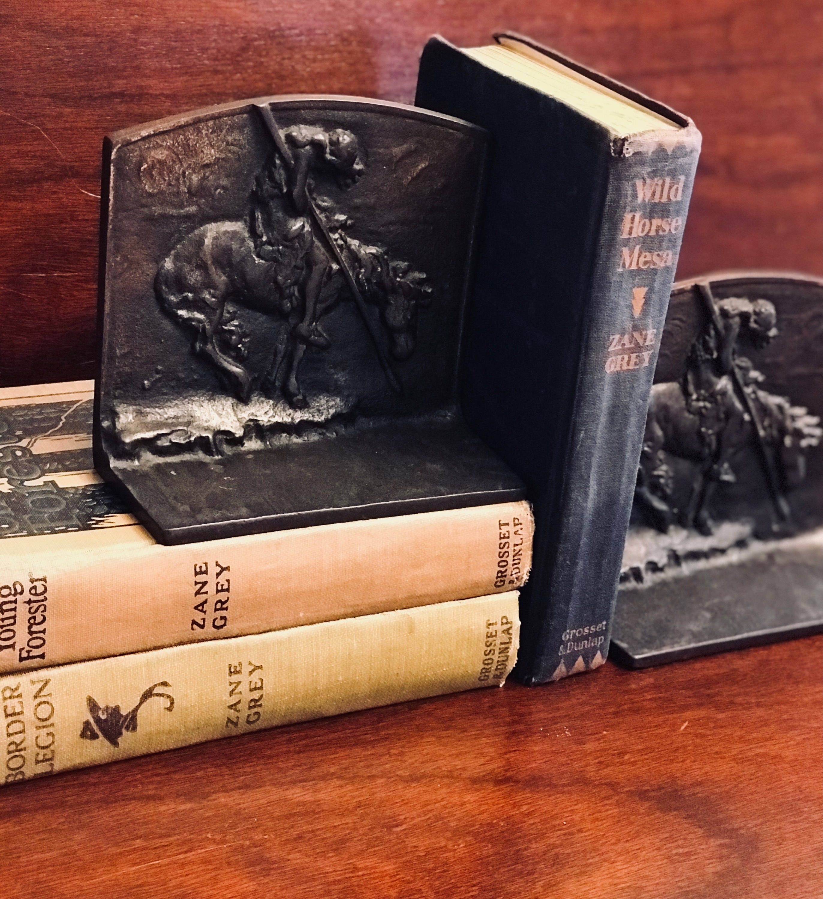 Vintage Indian Bookends, End of the Trail, Cast metal Bookends