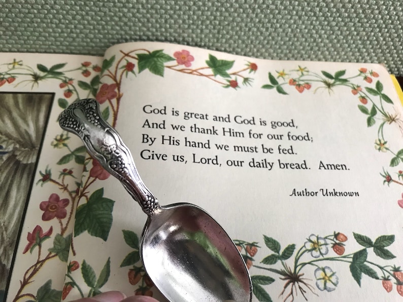 Antique Silver Baby Spoon Curved handle baby spoon shower gift Baby Gift Vintage pattern flatware baby utensil Silver plated flatware