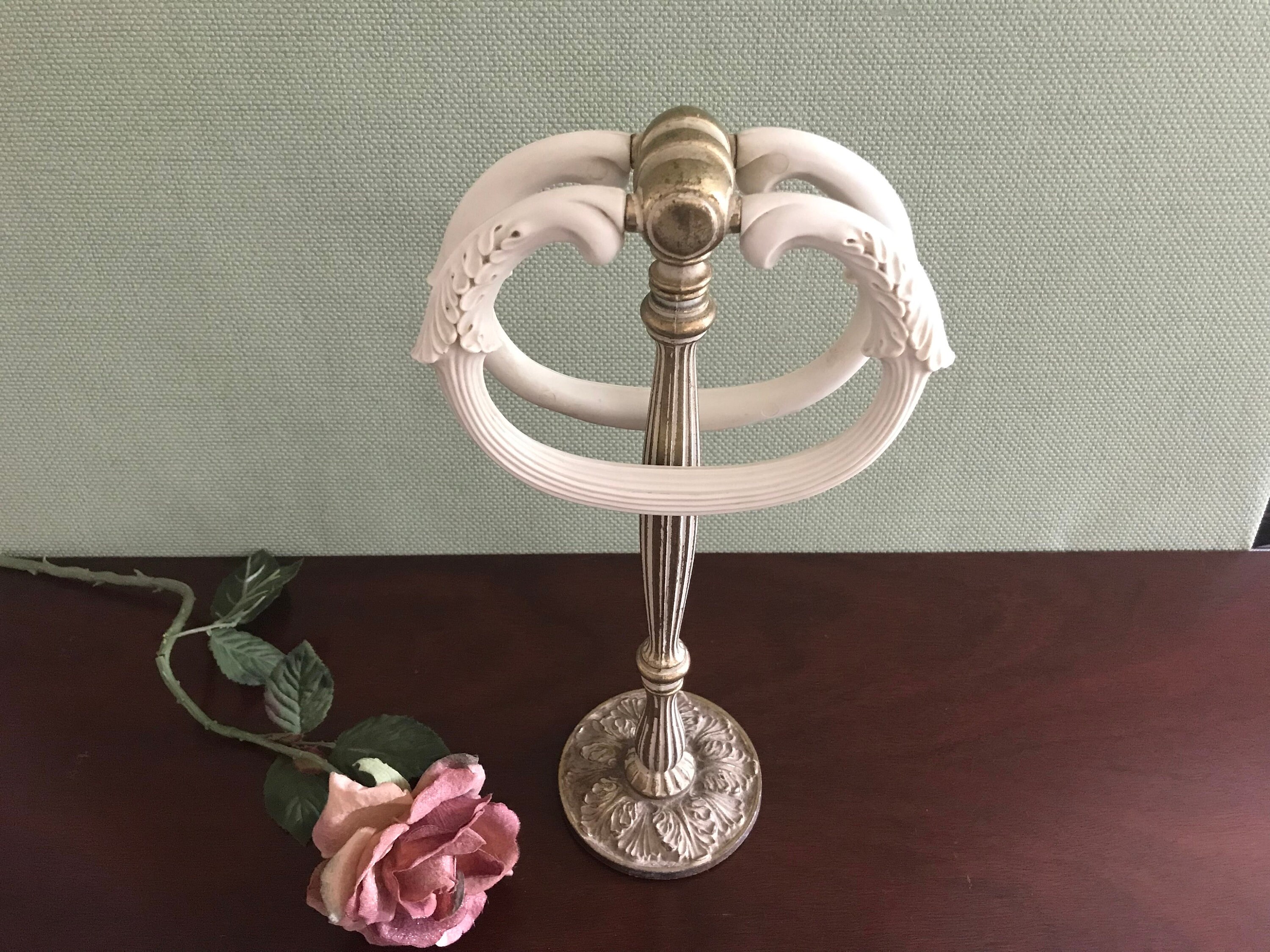 Vintage Guest towel Holder, double ring freestanding towel holder, Bathroom decor, Hollywood