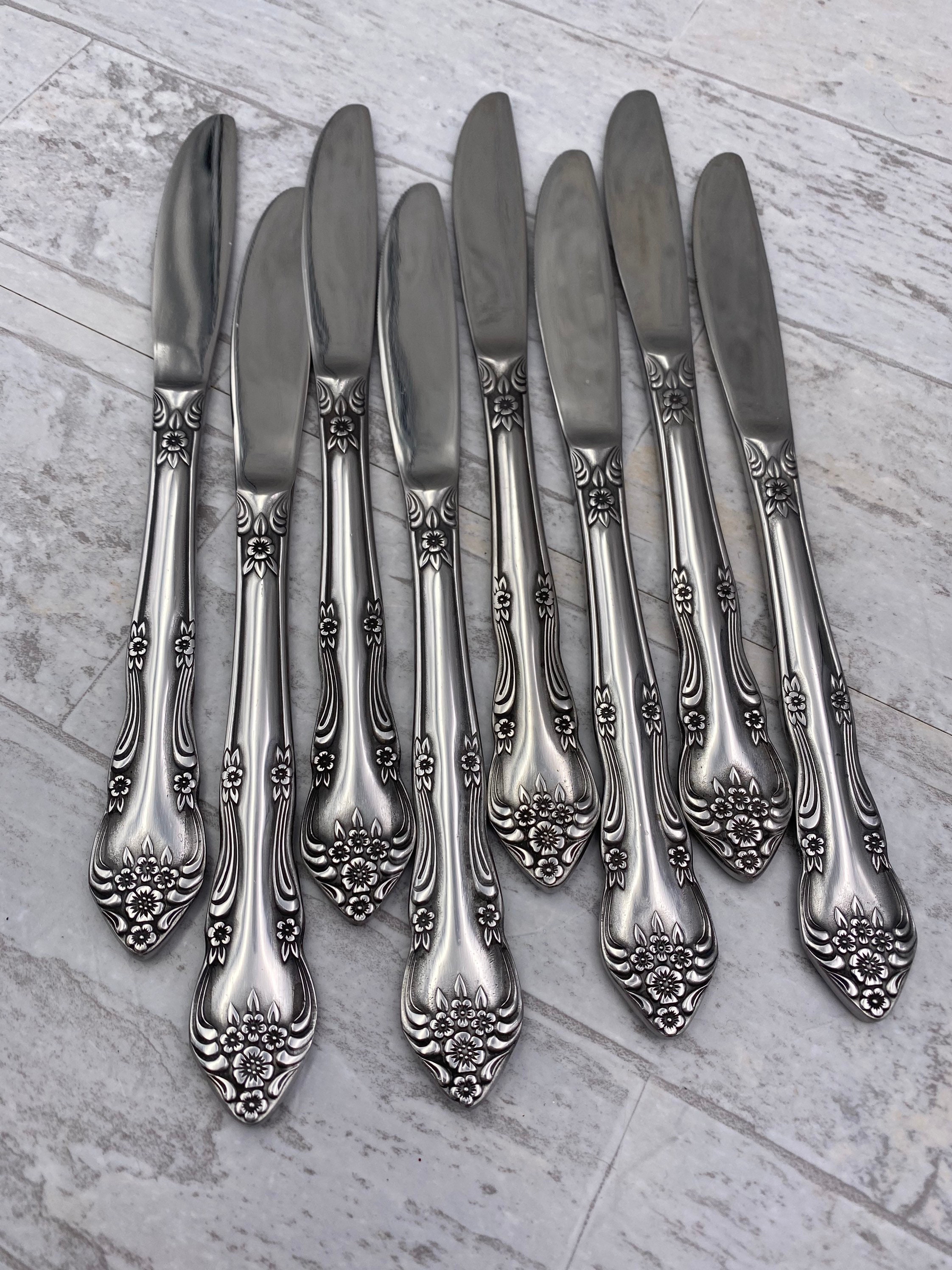 Vintage Stainless Flatware Set, Rogers Dream Rose, Service for 8, Rose