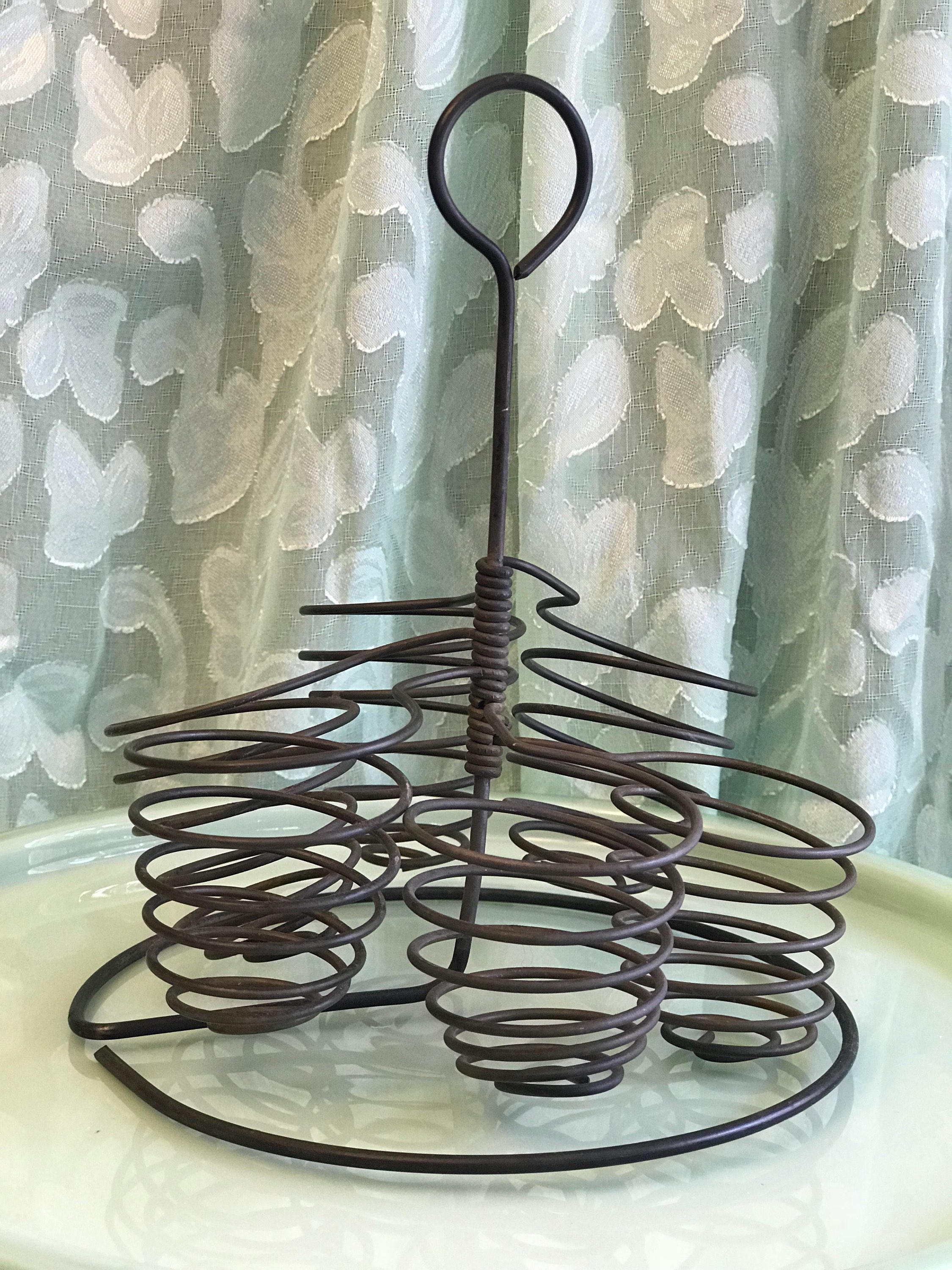 Vintage wire Egg Holder, Metal Egg Cup stand, Farmhouse egg stand